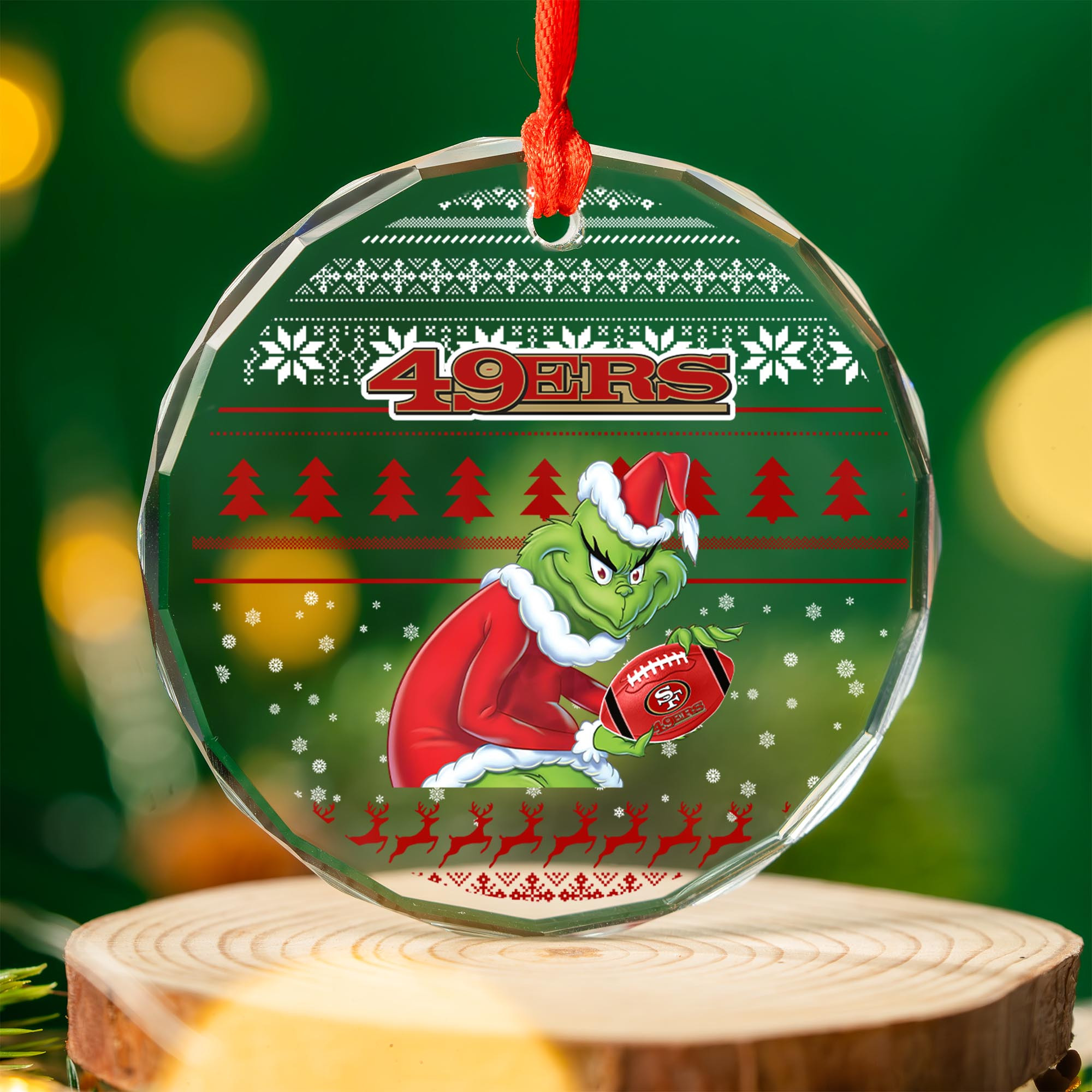 Sportswearmerch San Francisco 49ers NFL x Grinch Christmas Glass Ornament For Fans