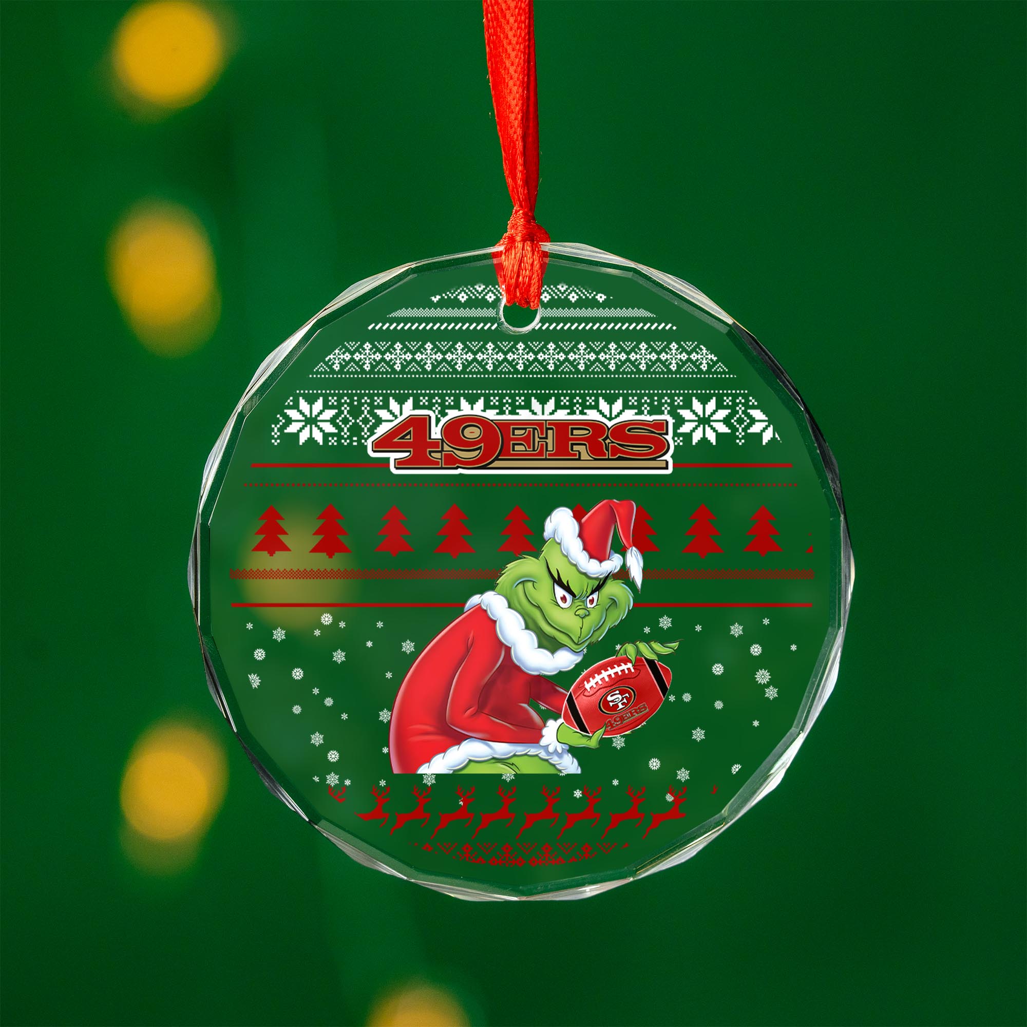 Sportswearmerch San Francisco 49ers NFL x Grinch Christmas Glass Ornament For Fans