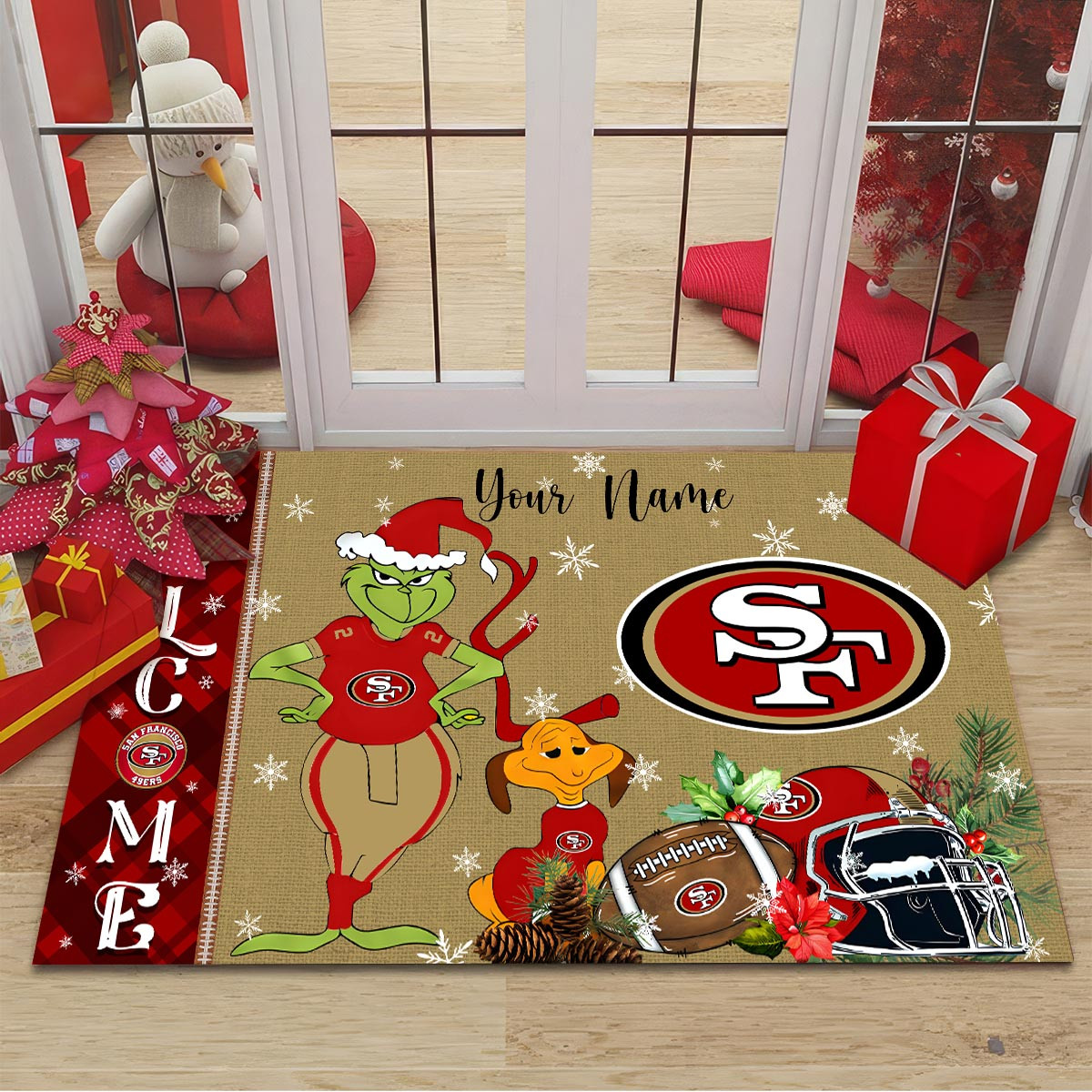 Sportswearmerch San Francisco 49ers NFL x Grinch Christmas Welcome Football Doormat For Fan
