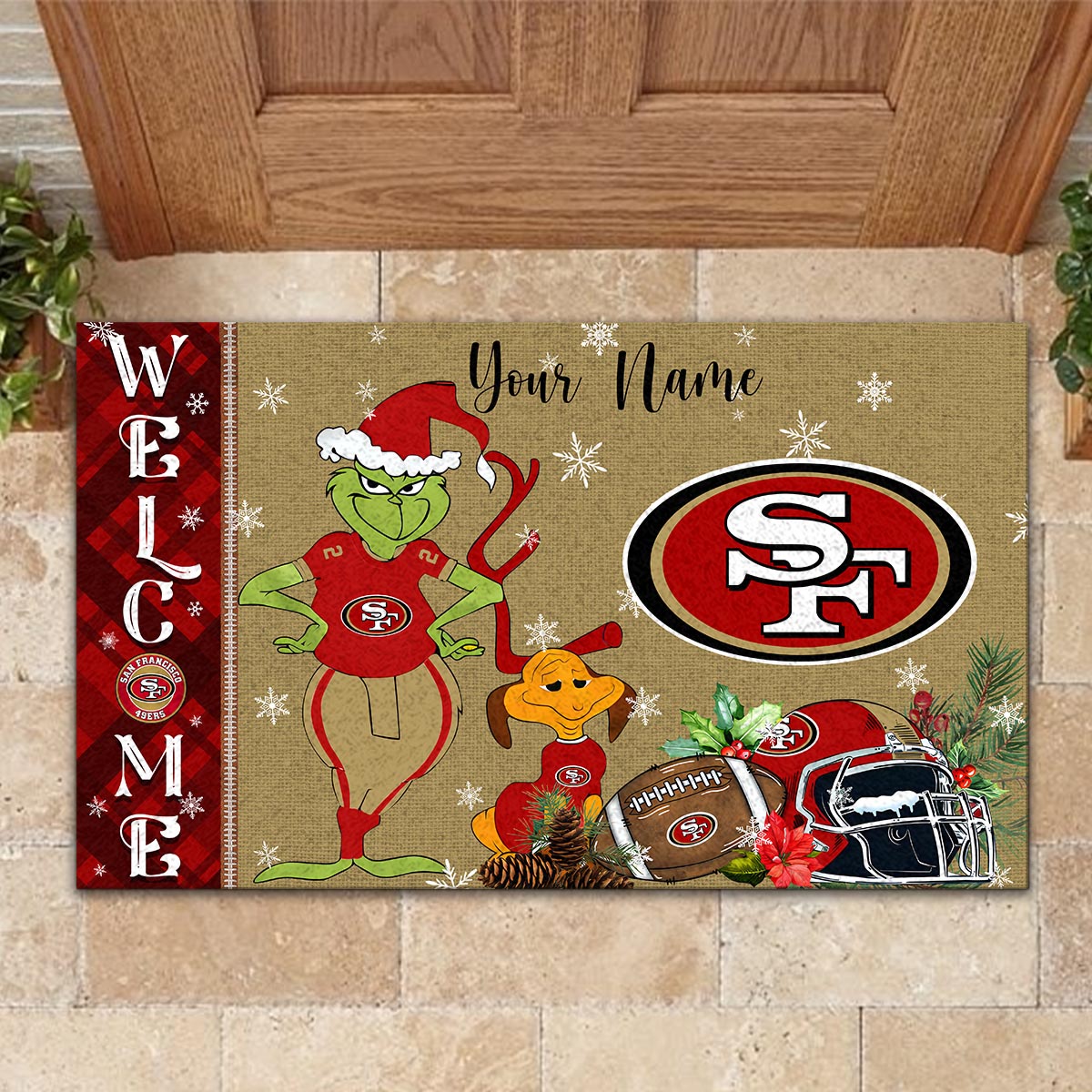 Sportswearmerch San Francisco 49ers NFL x Grinch Christmas Welcome Football Doormat For Fan