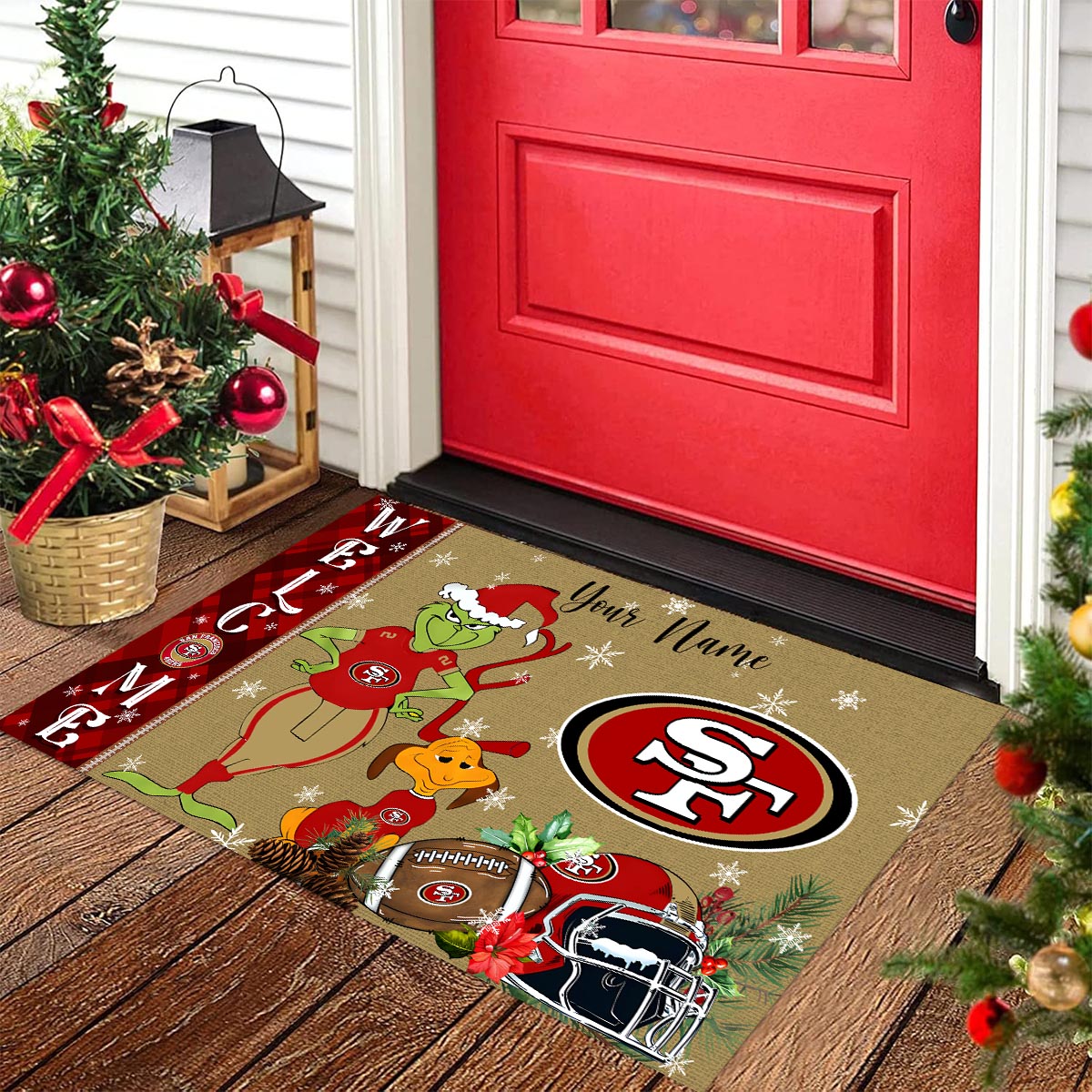 Sportswearmerch San Francisco 49ers NFL x Grinch Christmas Welcome Football Doormat For Fan