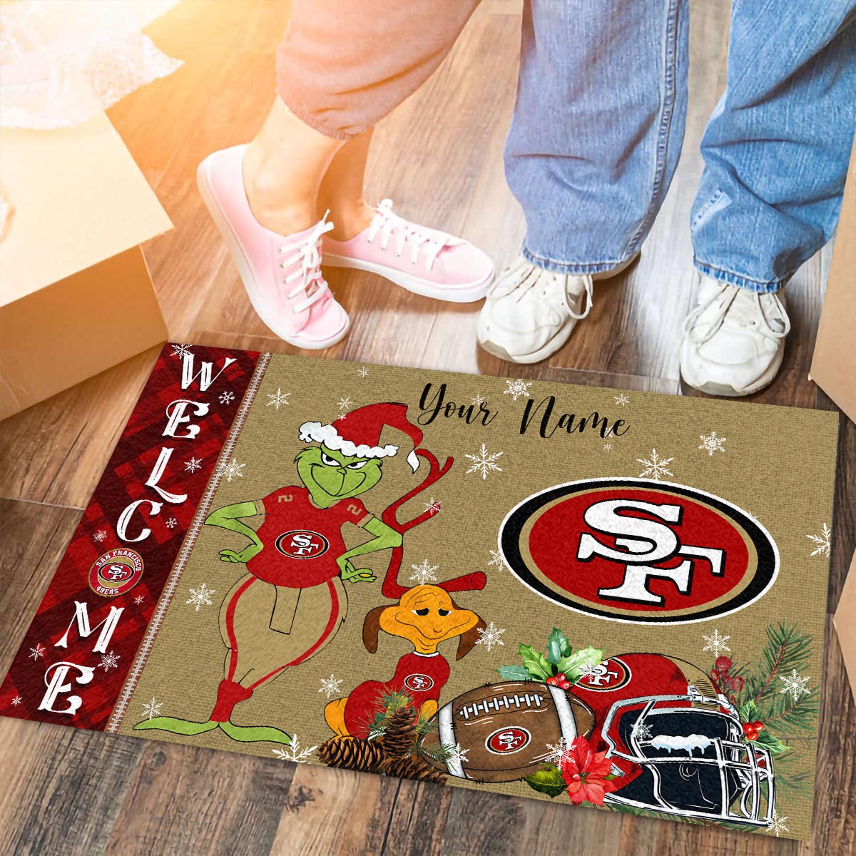 Sportswearmerch San Francisco 49ers NFL x Grinch Christmas Welcome Football Doormat For Fan