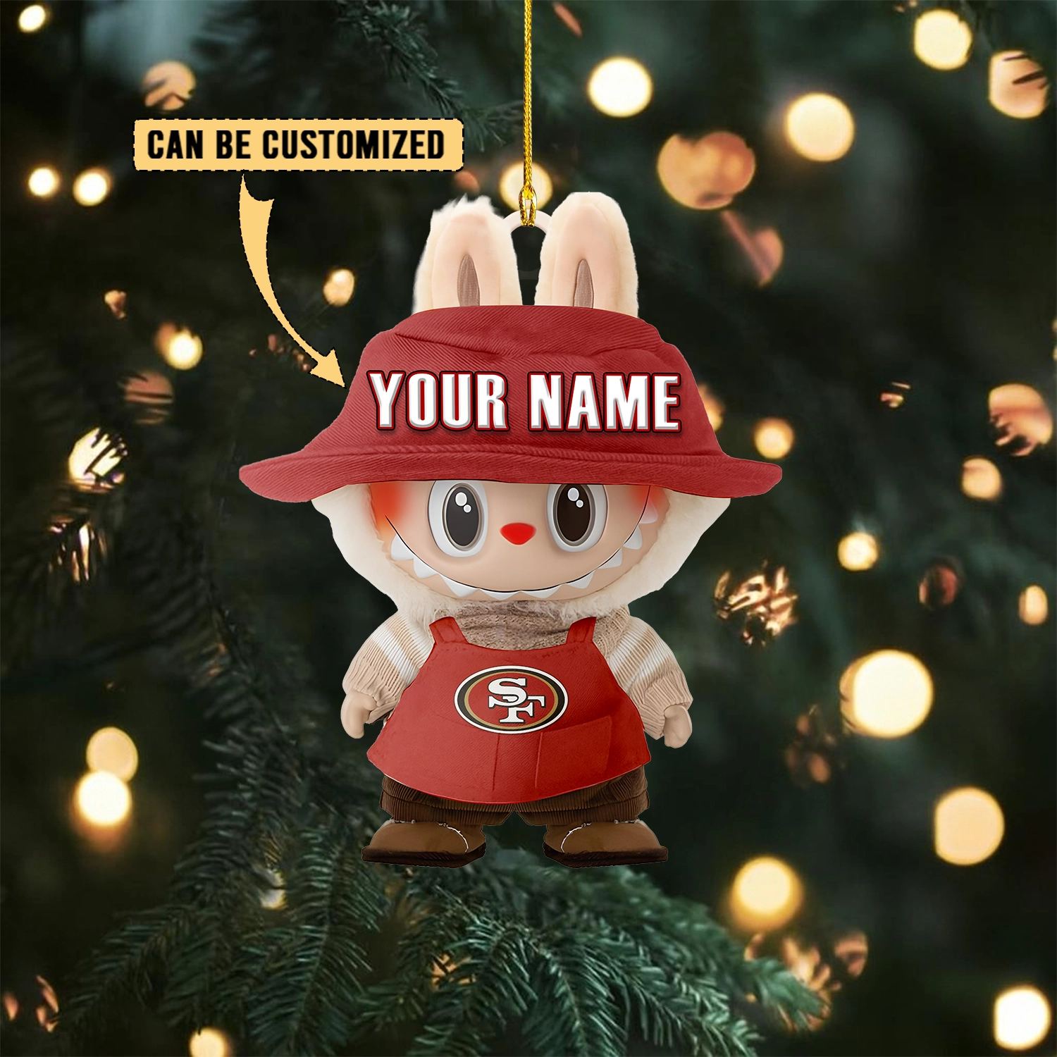 Sportswearmerch San Francisco 49ers NFL x Labubu Christmas Personalized Acrylic Ornament Gift For Fans