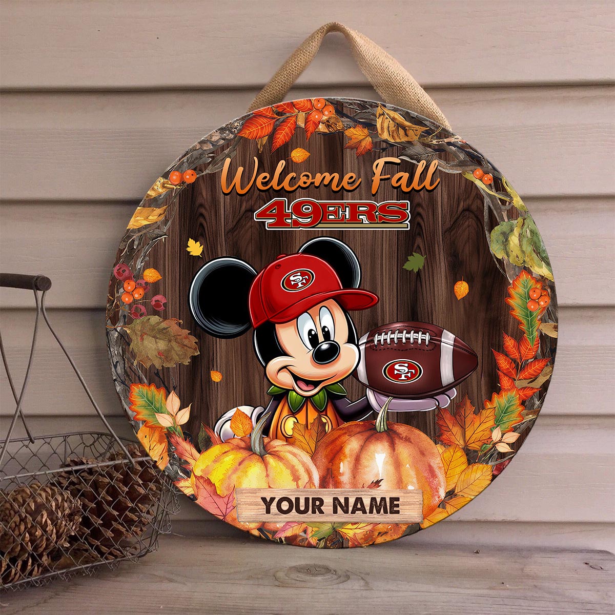 Sportswearmerch San Francisco 49ers NFL x Mickey Round Wooden Sign For Fan