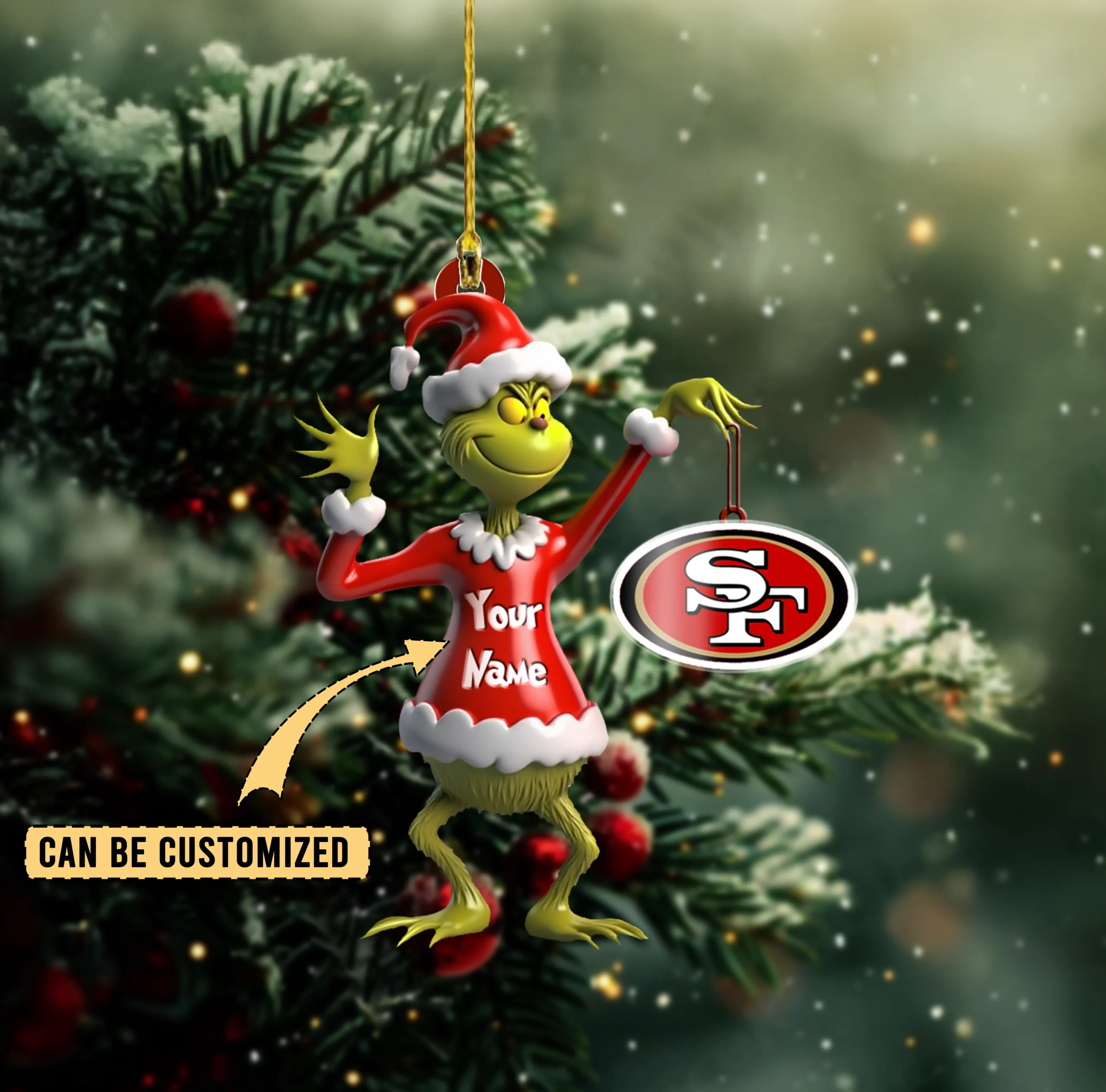 Sportswearmerch San Francisco 49ers NFL x The Grinch Acrylic Ornament Gift For Fans