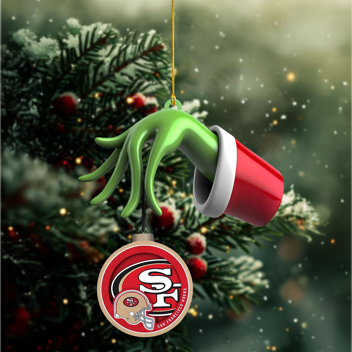 Sportswearmerch San Francisco 49ers NFL x The Grinch Christmas Acrylic Mix Wooden Ornament Gift For Fans
