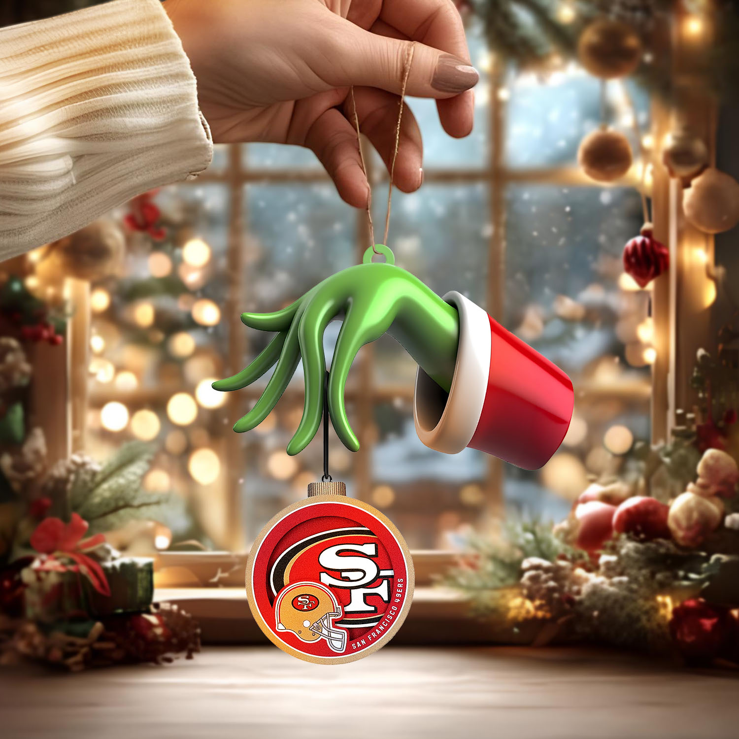 Sportswearmerch San Francisco 49ers NFL x The Grinch Christmas Acrylic Mix Wooden Ornament Gift For Fans