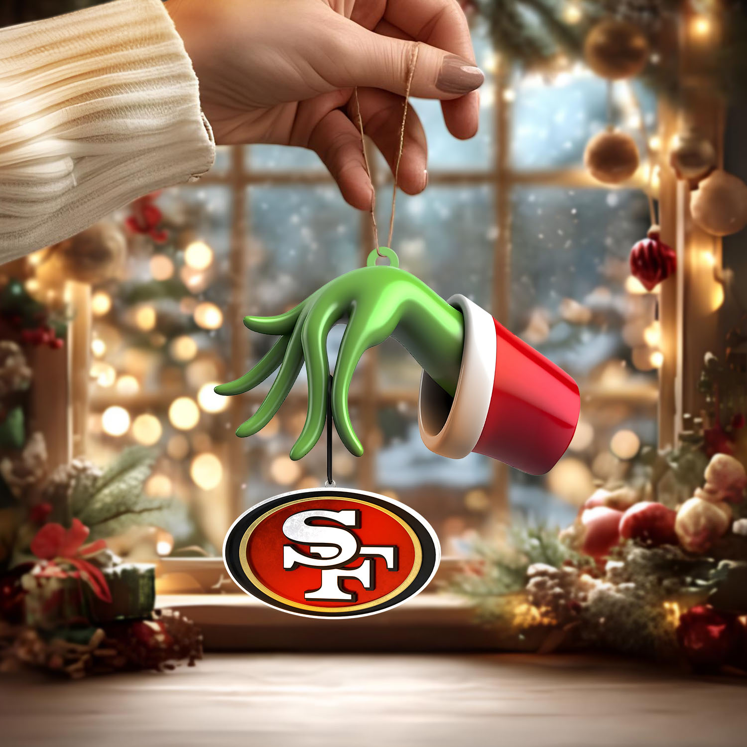 Sportswearmerch San Francisco 49ers NFL x The Grinch Christmas Acrylic Mix Wooden Ornament Gift For Fans