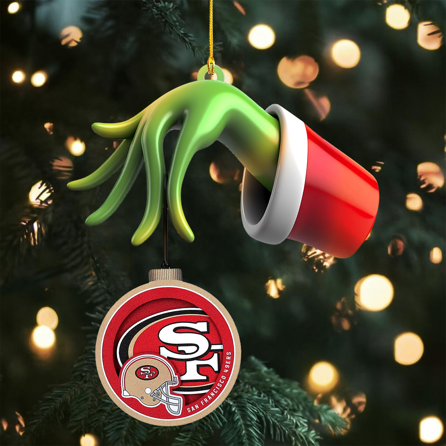 Sportswearmerch San Francisco 49ers NFL x The Grinch Christmas Acrylic Mix Wooden Ornament Gift For Fans