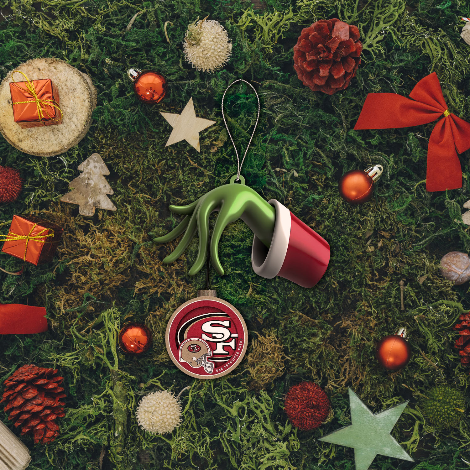 Sportswearmerch San Francisco 49ers NFL x The Grinch Christmas Acrylic Mix Wooden Ornament Gift For Fans