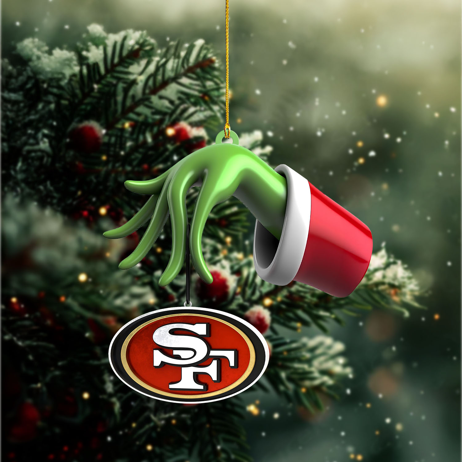 Sportswearmerch San Francisco 49ers NFL x The Grinch Christmas Acrylic Mix Wooden Ornament Gift For Fans