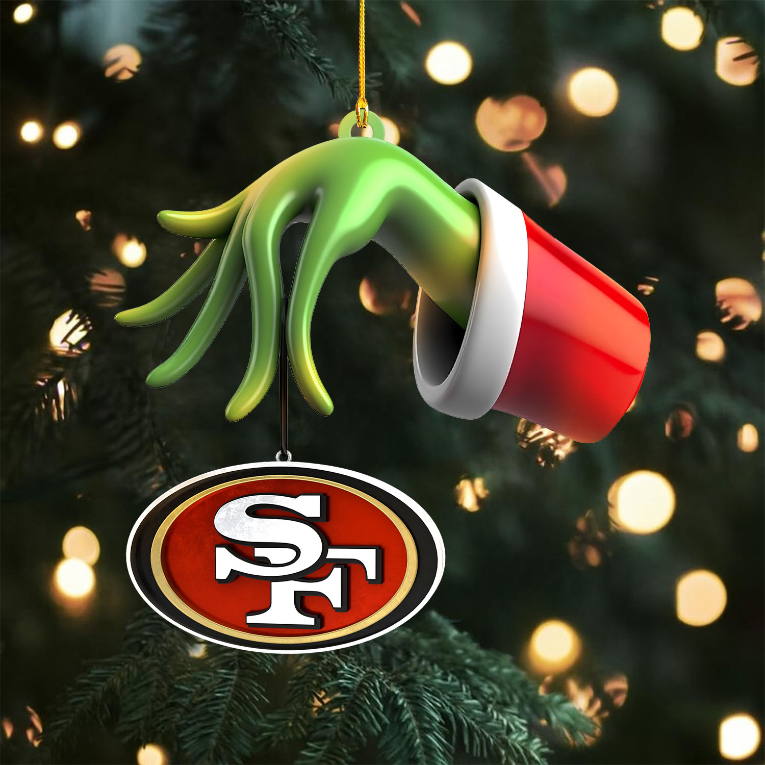 Sportswearmerch San Francisco 49ers NFL x The Grinch Christmas Acrylic Mix Wooden Ornament Gift For Fans