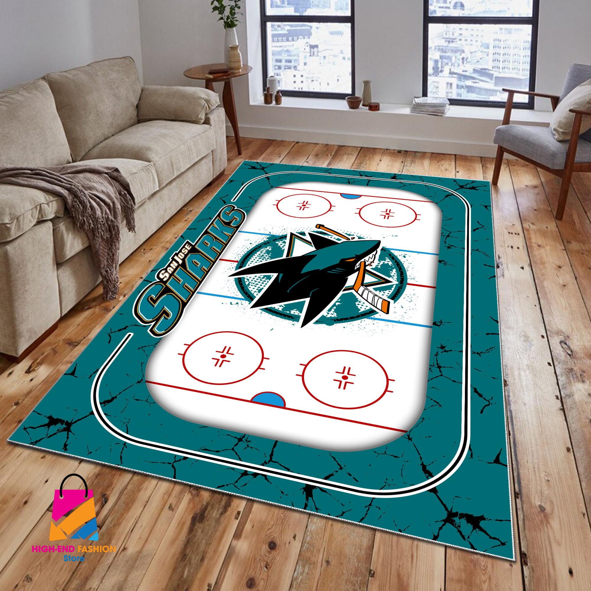 Sportswearmerch San Jose Sharks NHL Area Rug For Fan