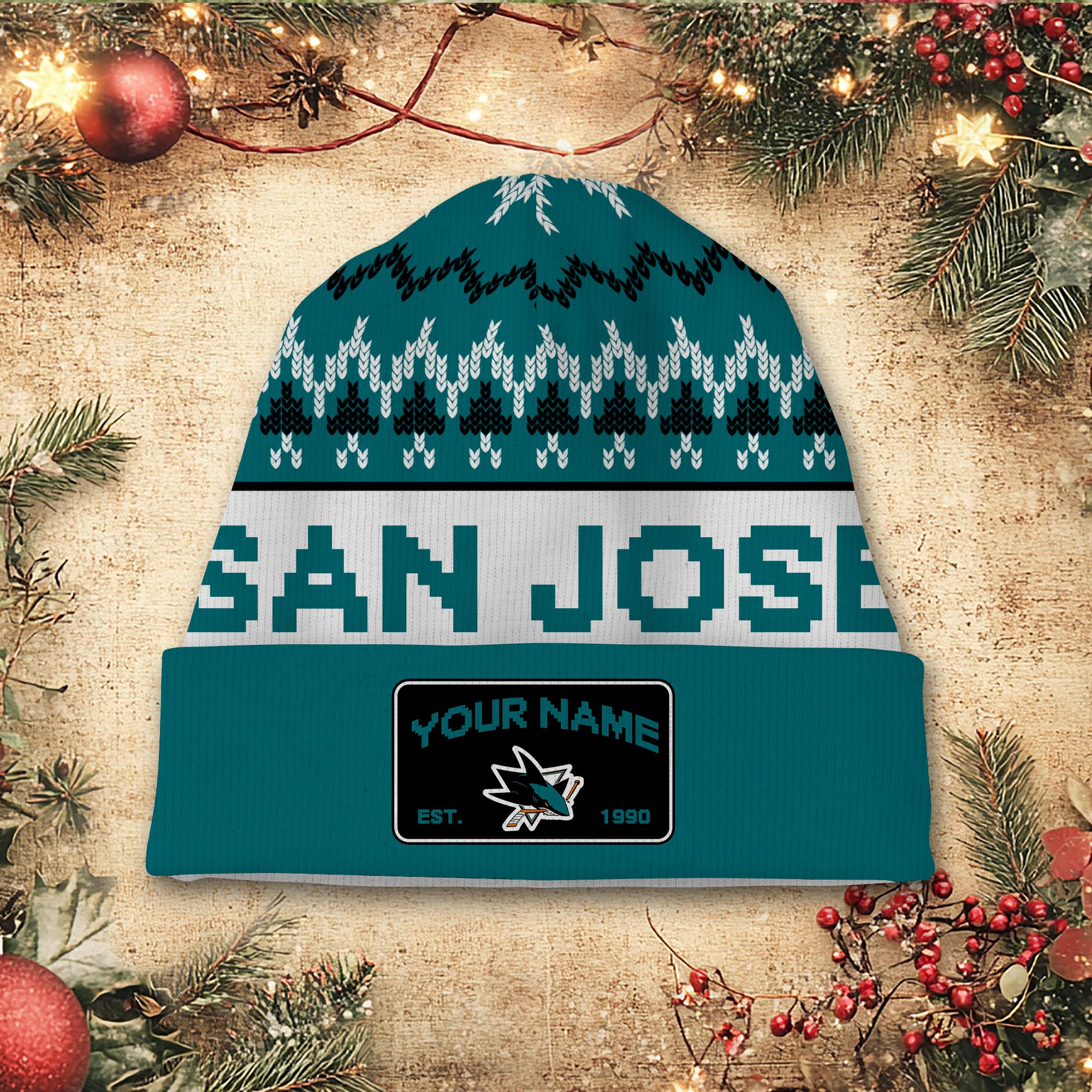 Sportswearmerch San Jose Sharks NHL Christmas Beanie Hat For Fan