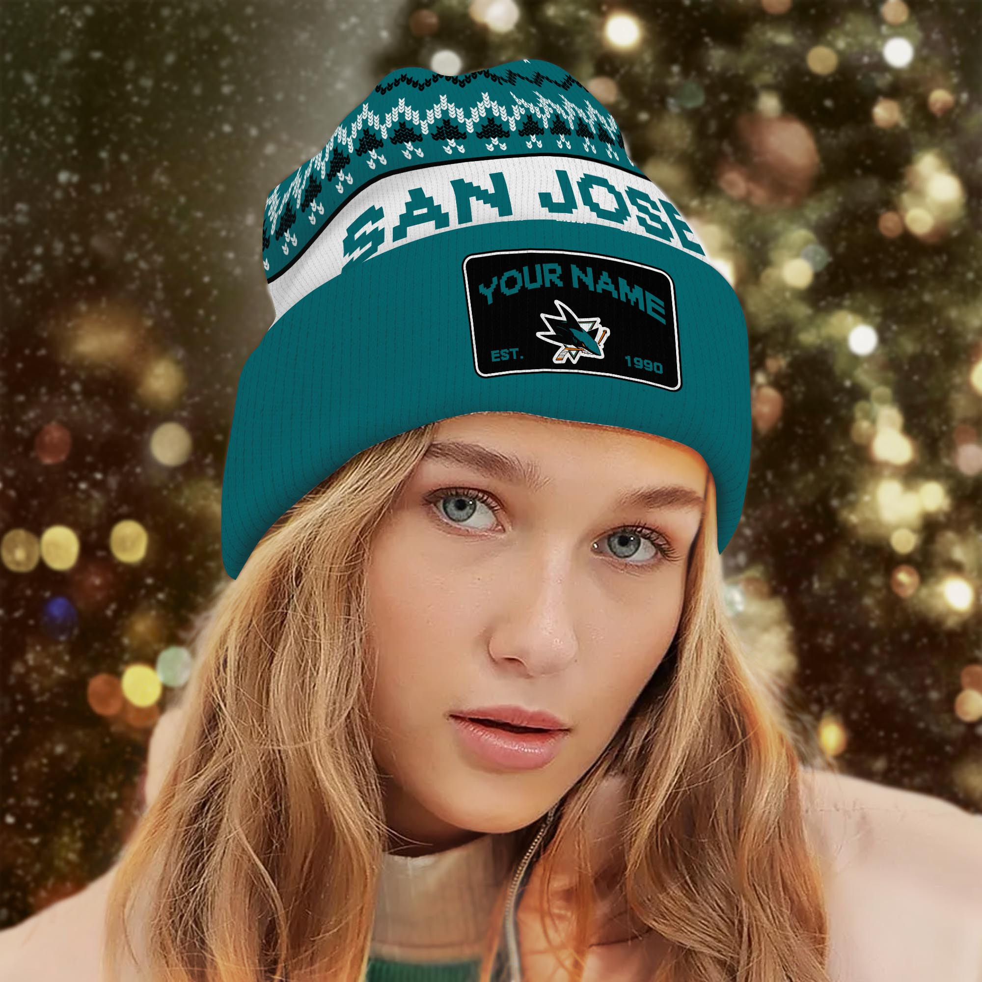 Sportswearmerch San Jose Sharks NHL Christmas Beanie Hat For Fan
