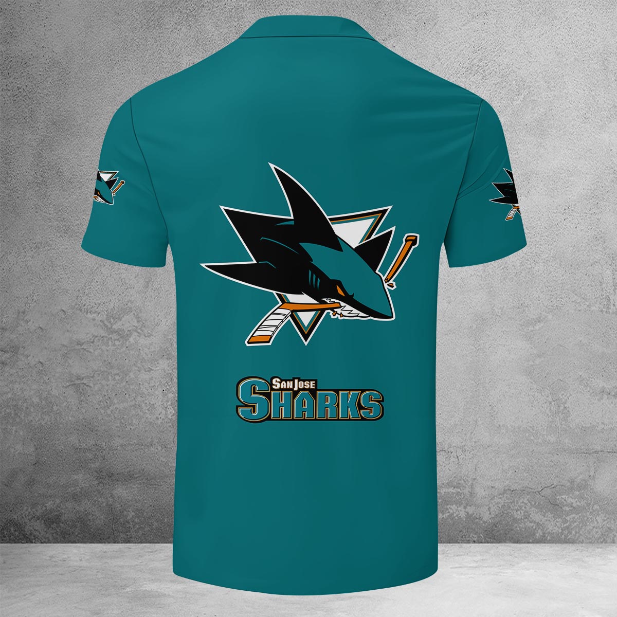 Sportswearmerch San Jose Sharks NHL Lapel Zip Polo Shirt For Fan