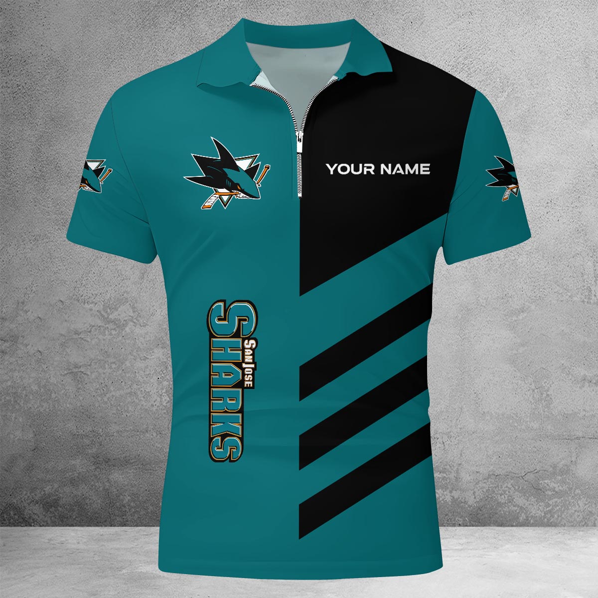 Sportswearmerch San Jose Sharks NHL Lapel Zip Polo Shirt For Fan