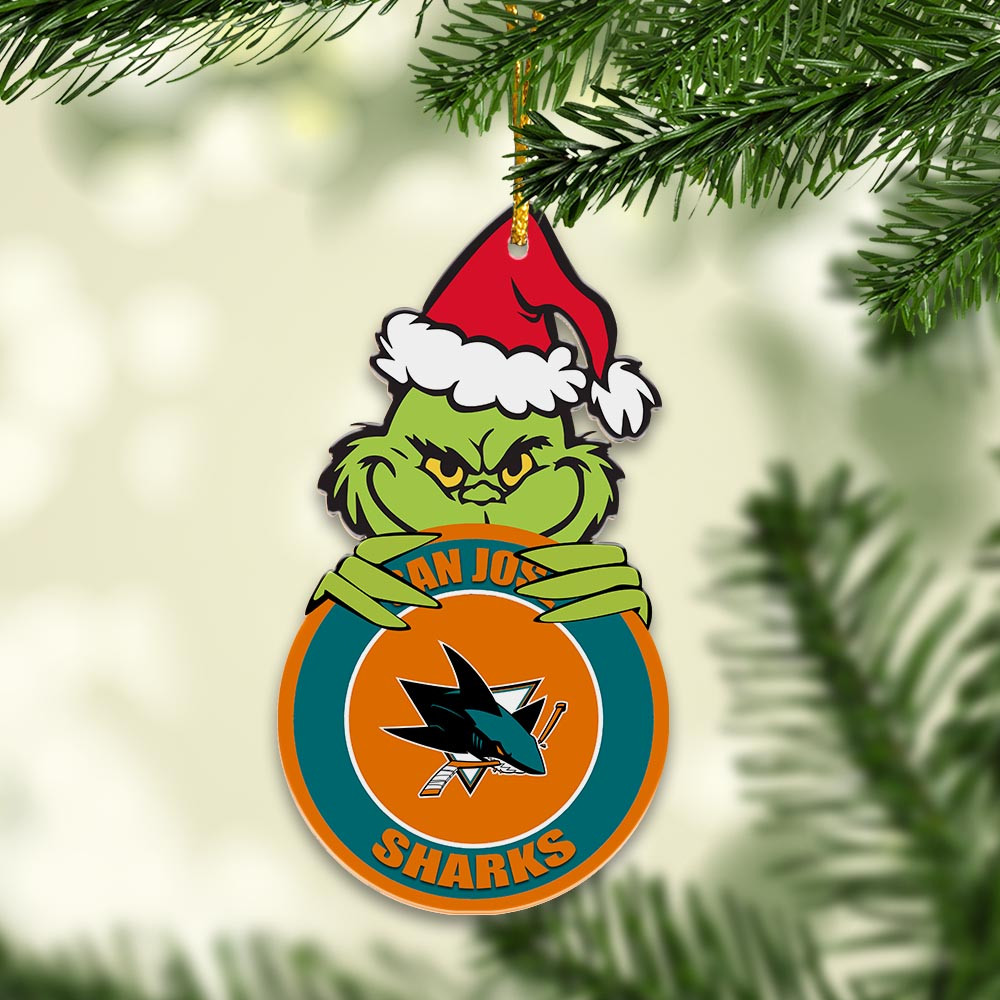 Sportswearmerch San Jose Sharks NHL x Grinch Christmas Acrylic Ornament For Fans