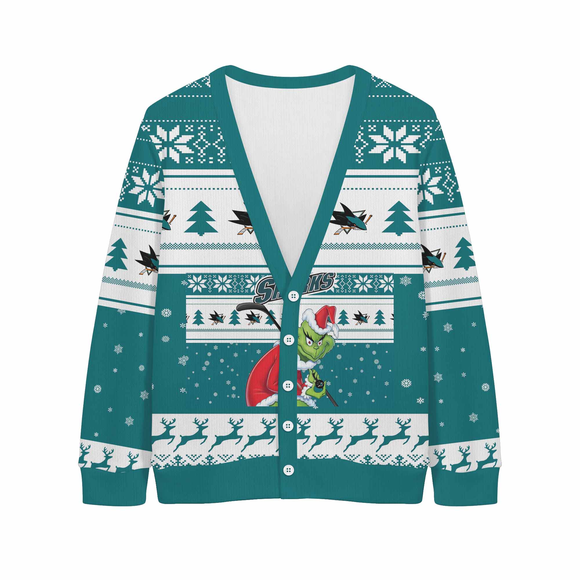 Sportswearmerch San Jose Sharks NHL x Grinch Christmas Cardigan For Fan