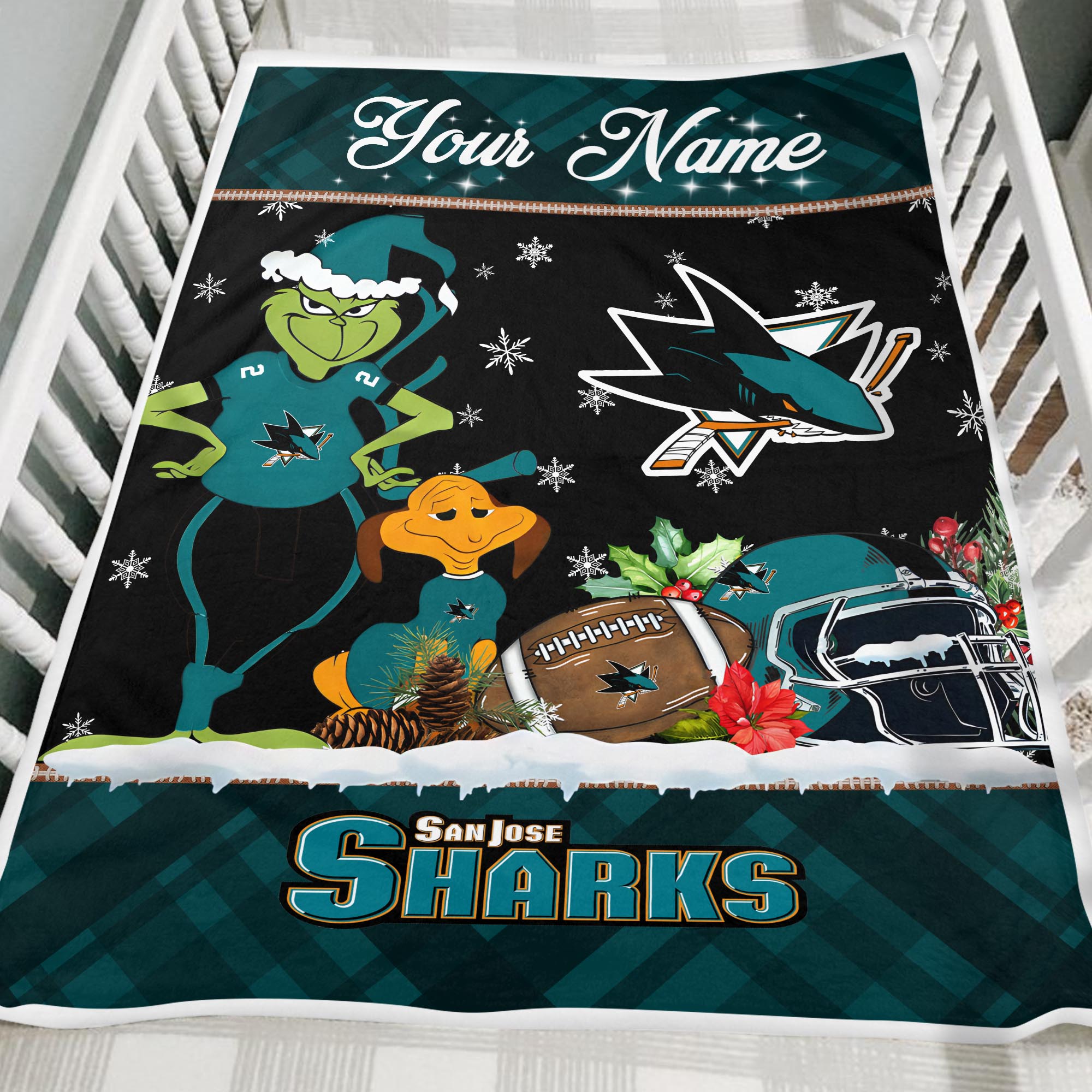 Sportswearmerch San Jose Sharks NHL x Grinch Christmas Fleece Blanket For Fan