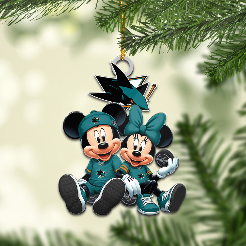 Sportswearmerch San Jose Sharks NHL x Mickey and Minnie Mouse Personalized Acrylic Ornament For Fans