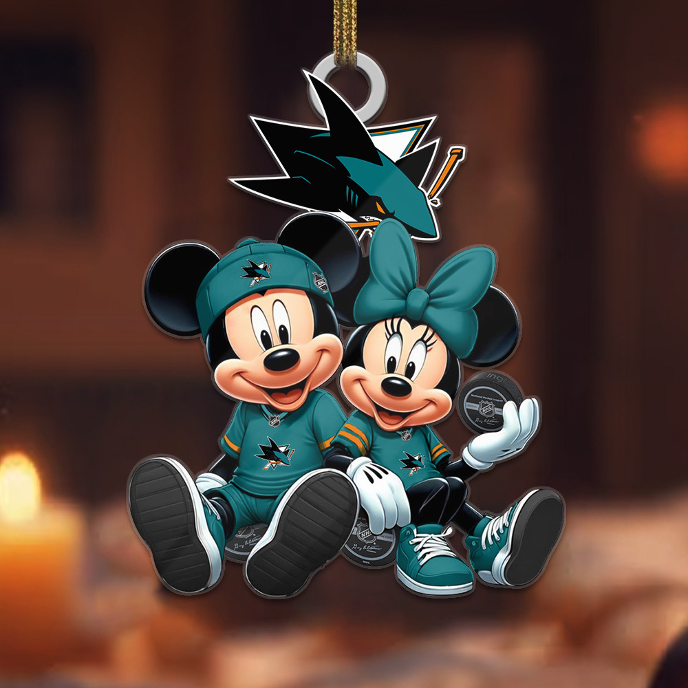 Sportswearmerch San Jose Sharks NHL x Mickey and Minnie Mouse Personalized Acrylic Ornament For Fans