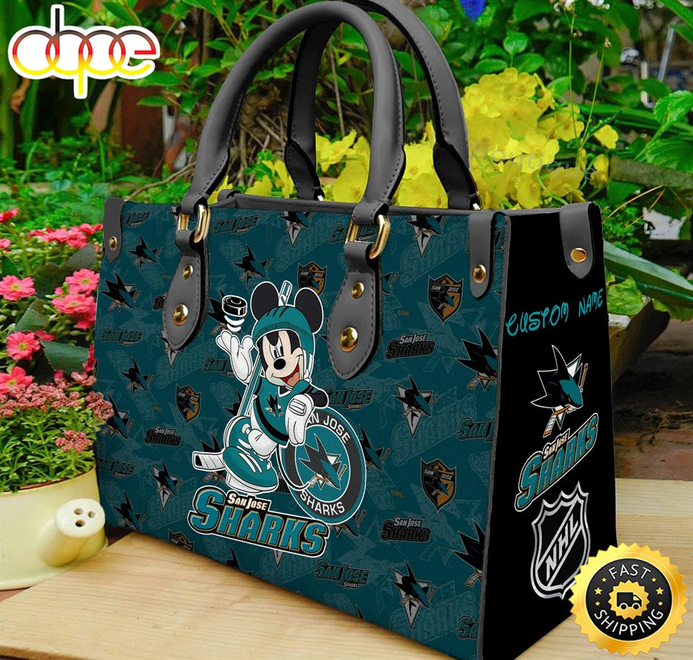 Sportswearmerch San Jose Sharks NHL x Mickey Women Leather Hand Bag For Fan