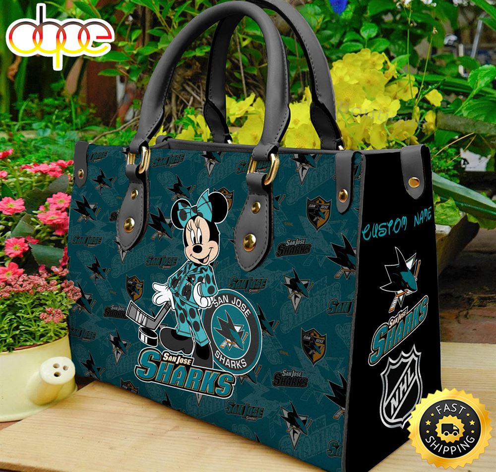 Sportswearmerch San Jose Sharks NHL x Minnie Women Leather Hand Bag For Fan