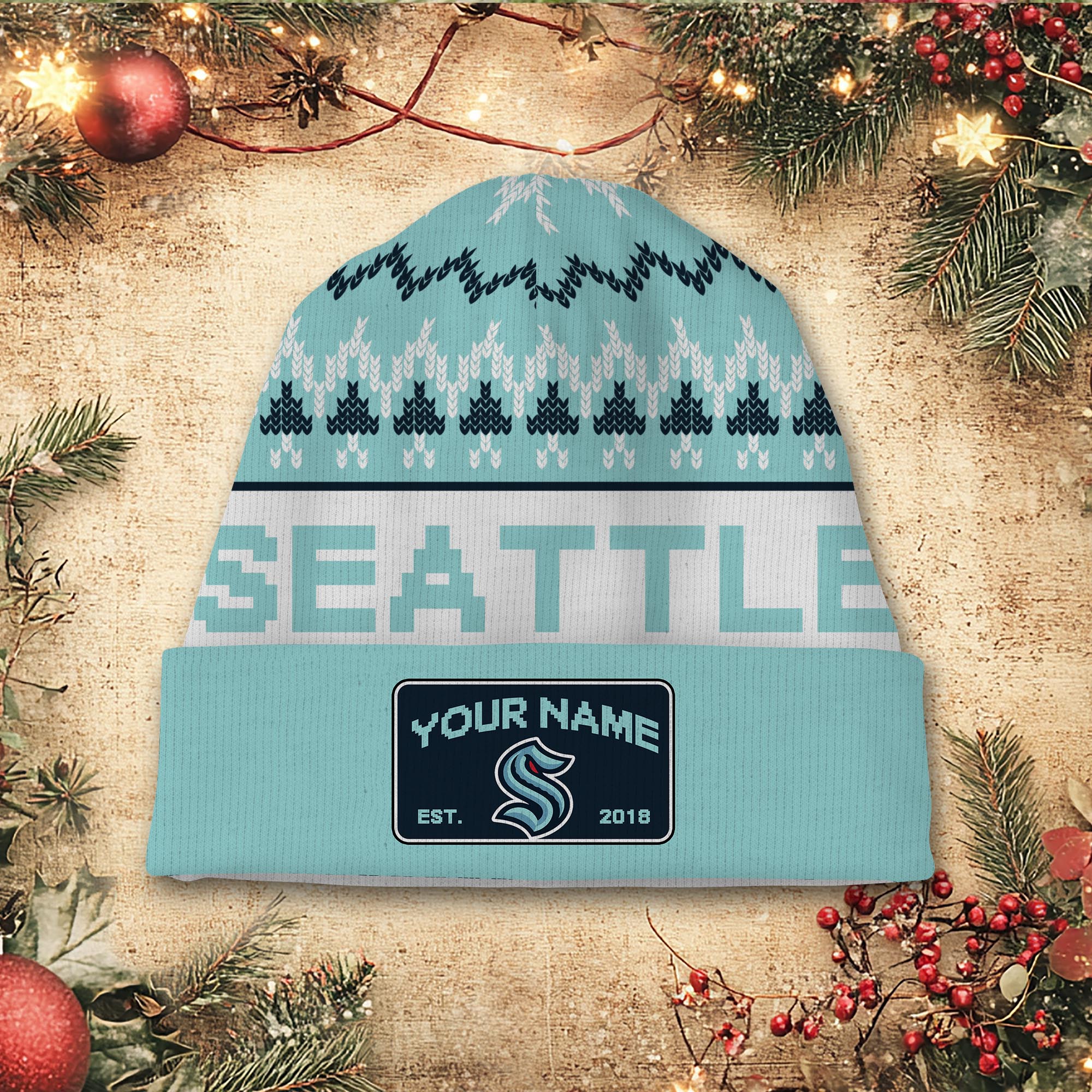 Sportswearmerch Seattle Kraken NHL Christmas Beanie Hat For Fan