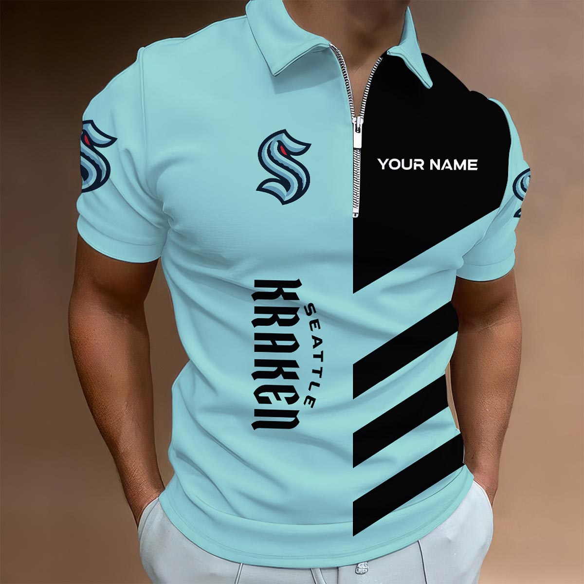 Sportswearmerch Seattle Kraken NHL Lapel Zip Polo Shirt For Fan