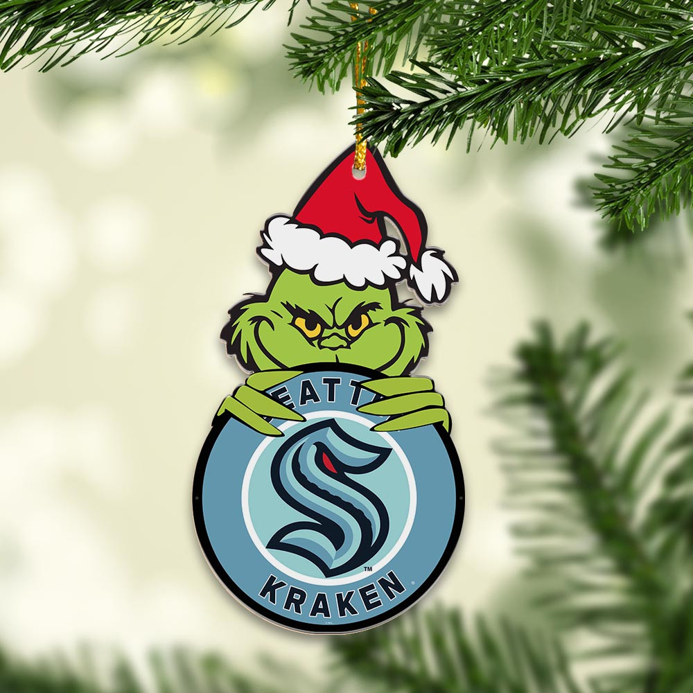 Sportswearmerch Seattle Kraken NHL x Grinch Christmas Acrylic Ornament For Fans