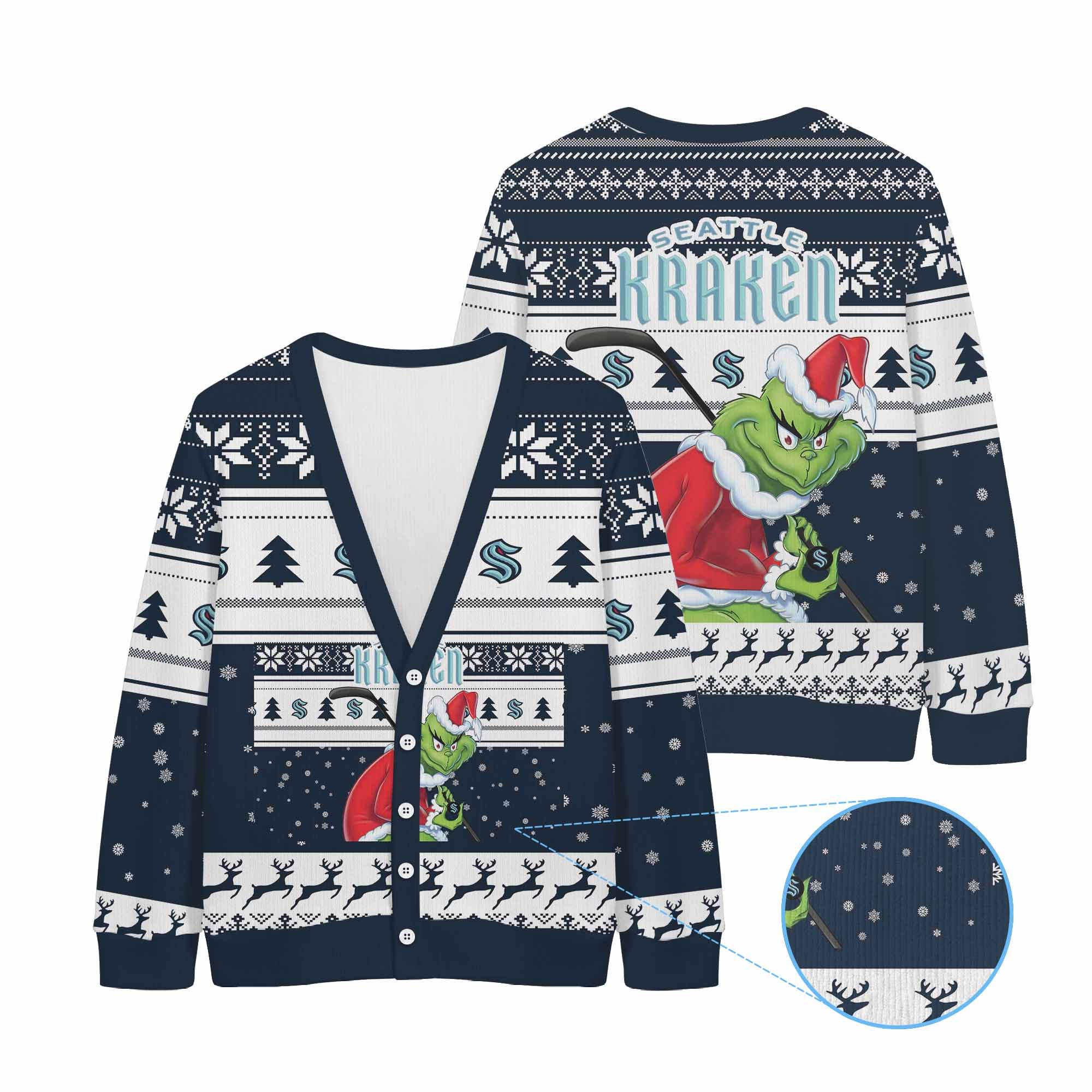 Sportswearmerch Seattle Kraken NHL x Grinch Christmas Cardigan For Fan