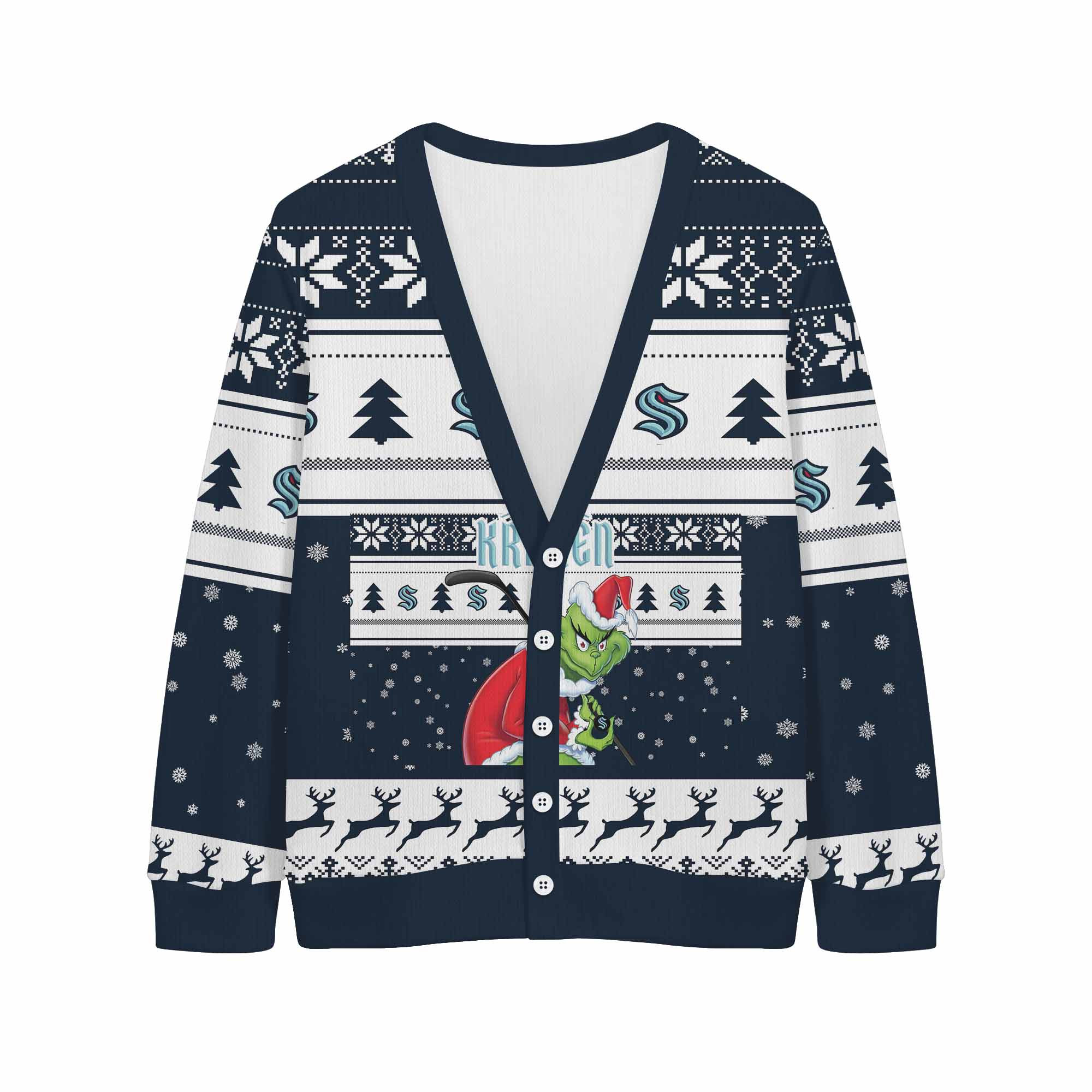 Sportswearmerch Seattle Kraken NHL x Grinch Christmas Cardigan For Fan