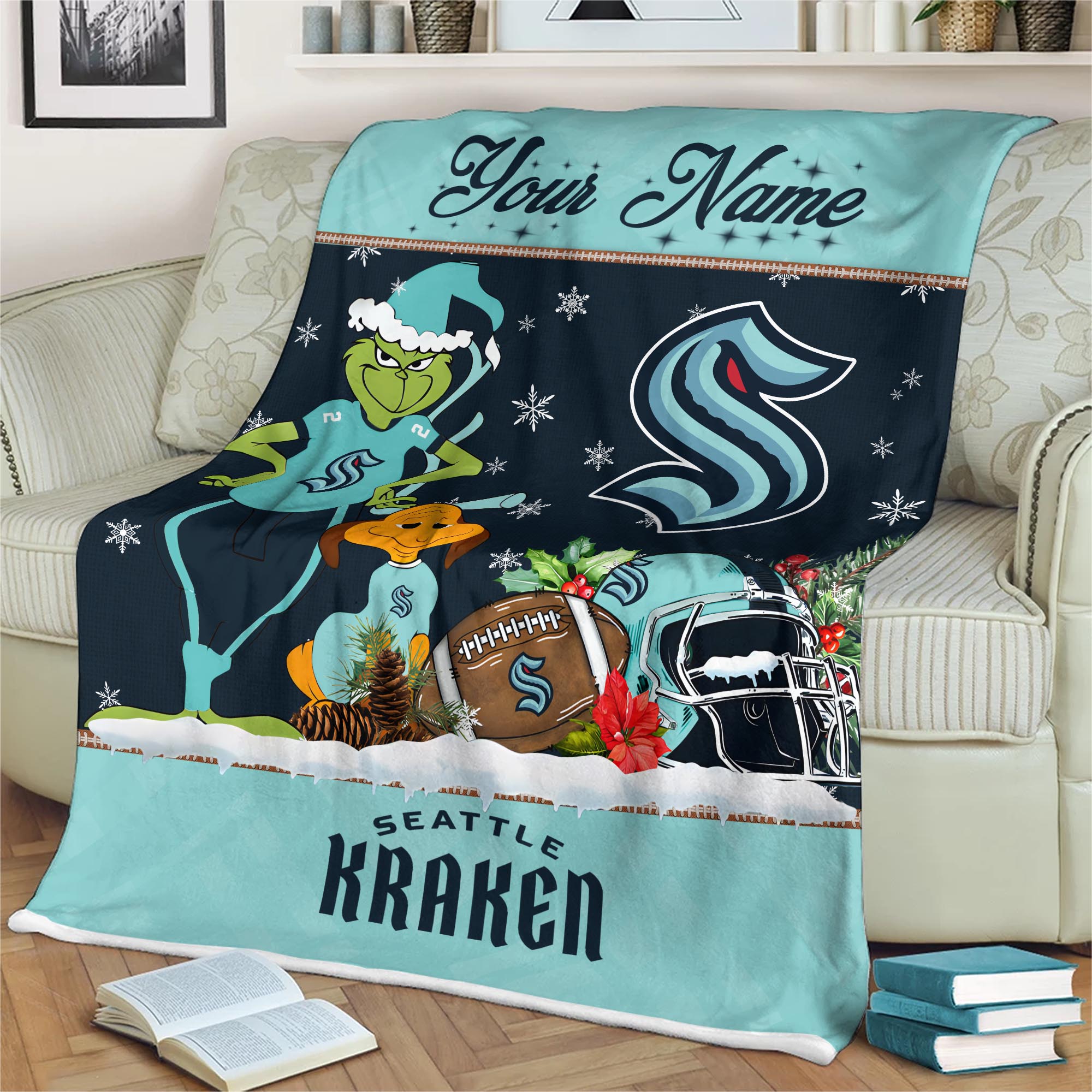 Sportswearmerch Seattle Kraken NHL x Grinch Christmas Fleece Blanket For Fan