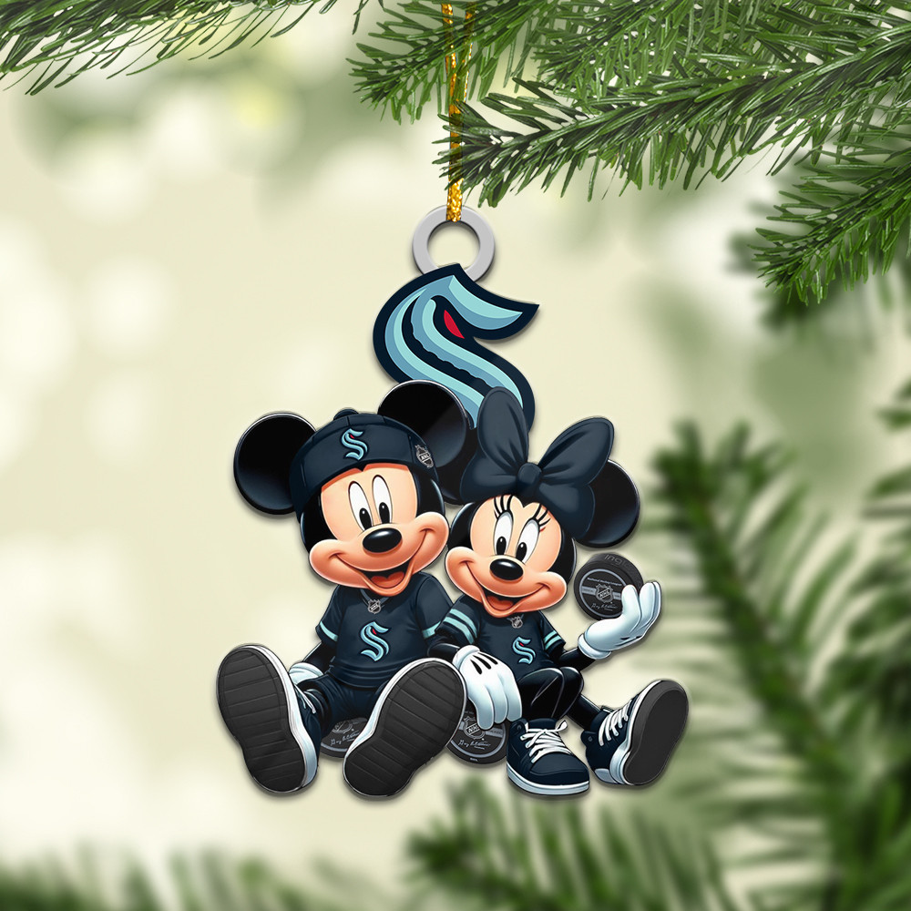 Sportswearmerch Seattle Kraken NHL x Mickey and Minnie Mouse Personalized Acrylic Ornament For Fans