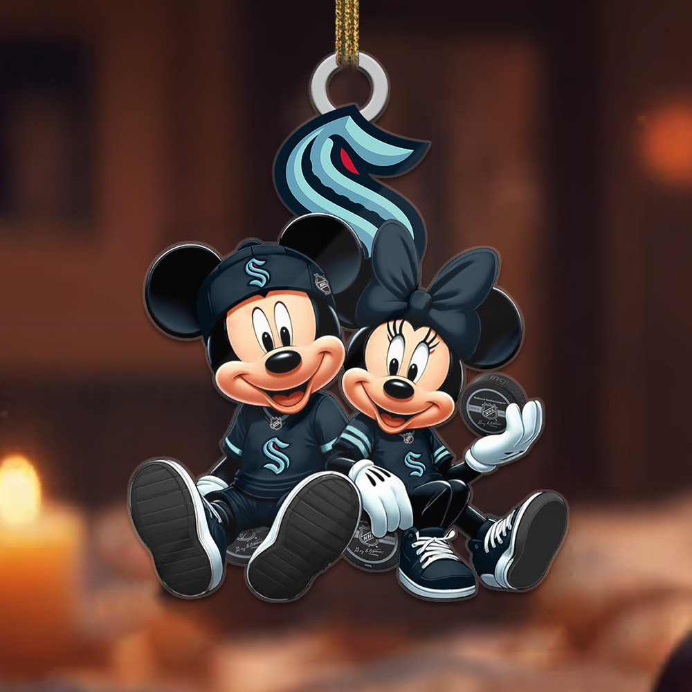 Sportswearmerch Seattle Kraken NHL x Mickey and Minnie Mouse Personalized Acrylic Ornament For Fans