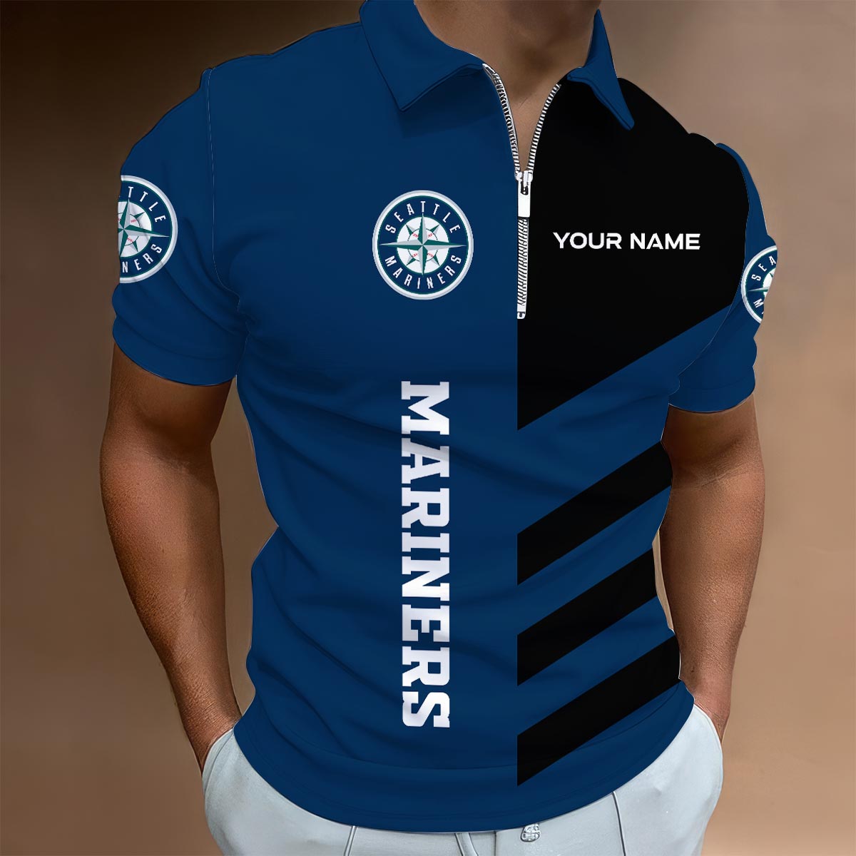 Sportswearmerch Seattle Mariners MLB Lapel Zip Polo Shirt For Fan