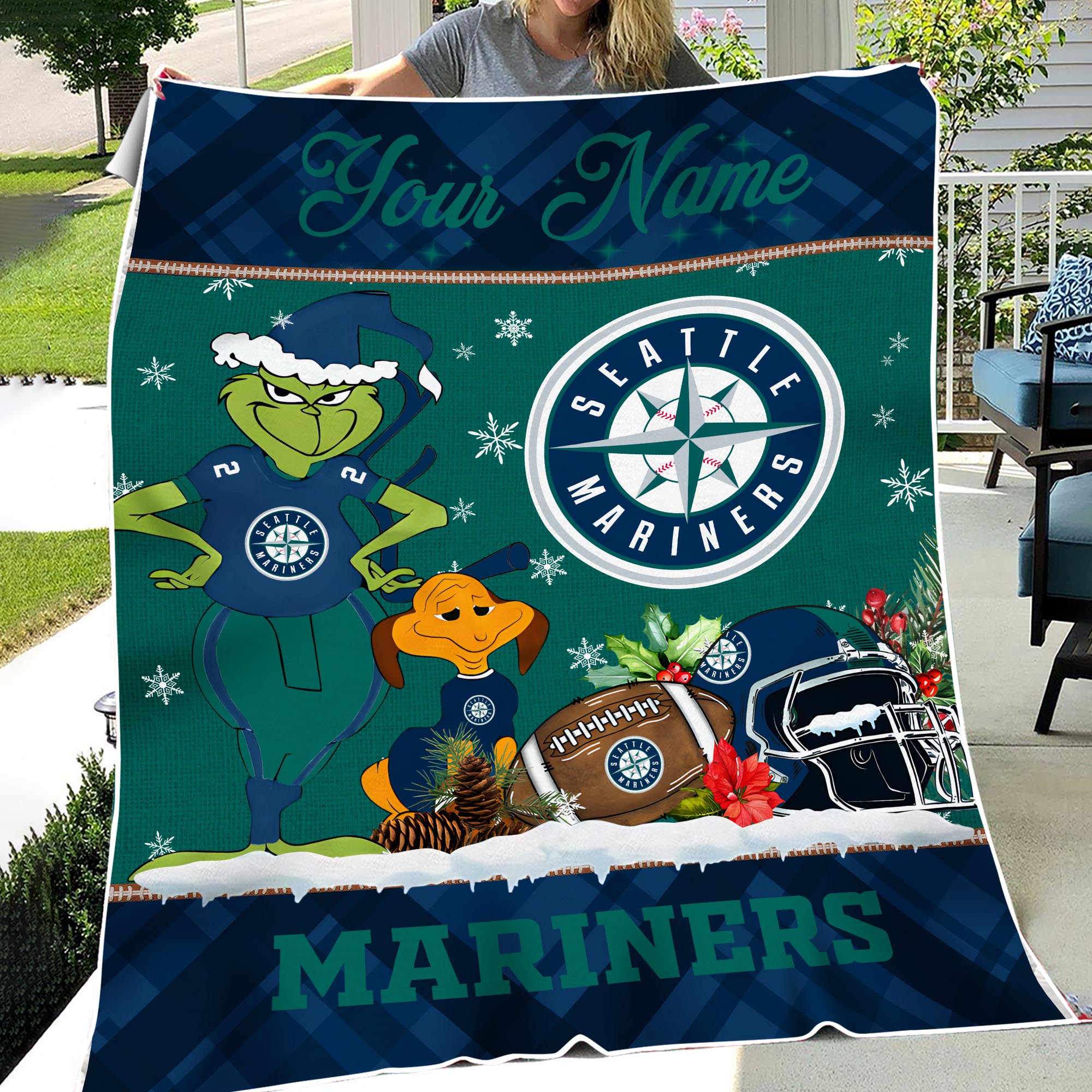 Sportswearmerch Seattle Mariners MLB x Grinch Christmas Fleece Blanket For Fan