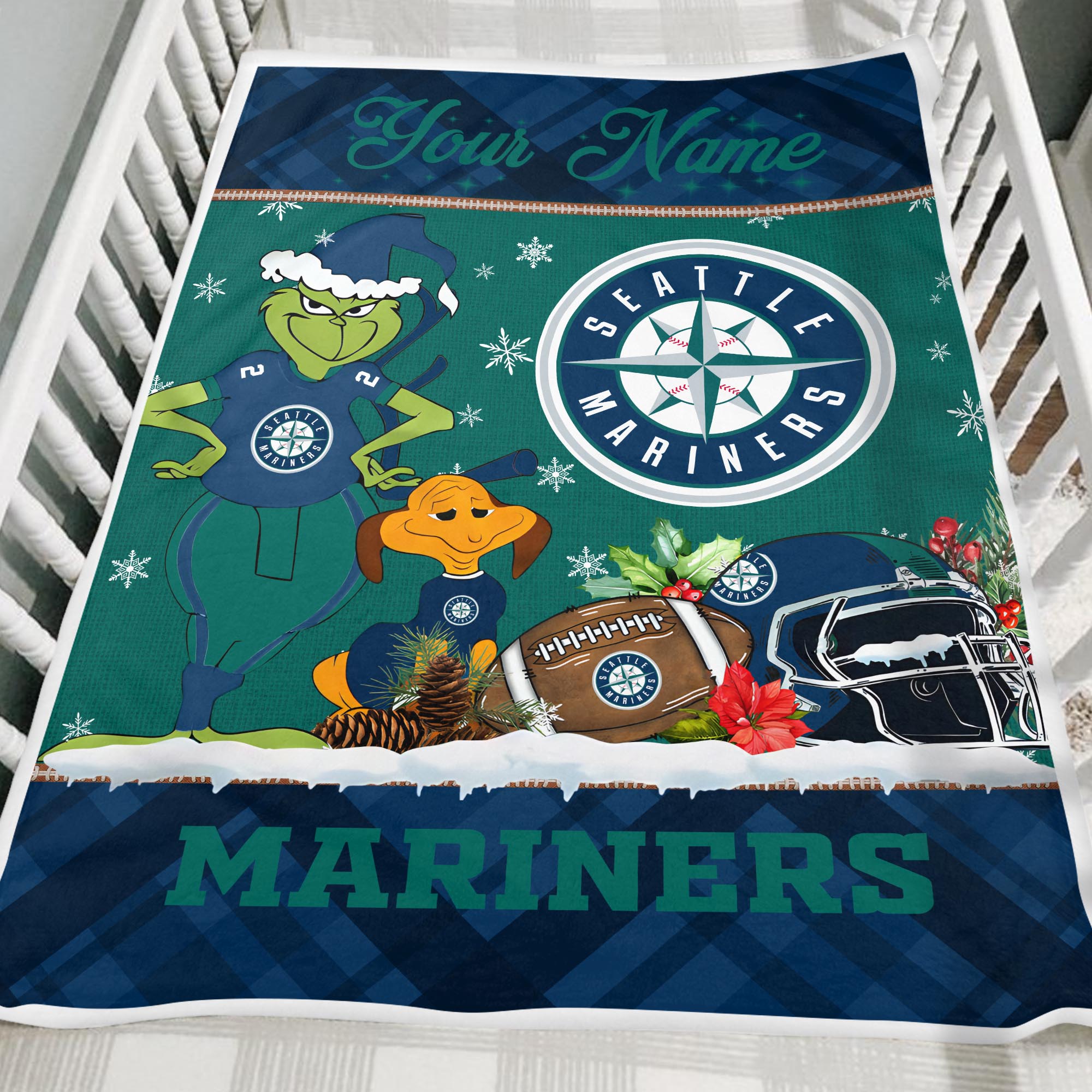 Sportswearmerch Seattle Mariners MLB x Grinch Christmas Fleece Blanket For Fan