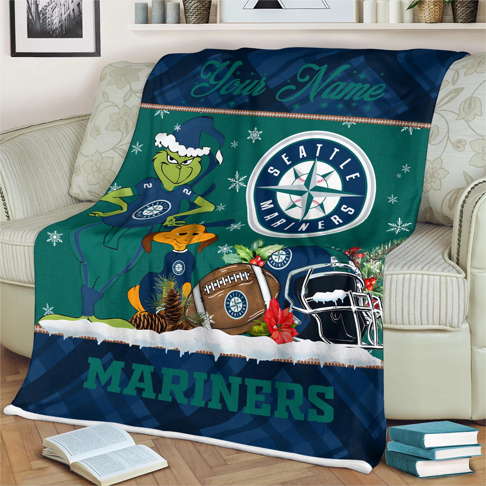 Sportswearmerch Seattle Mariners MLB x Grinch Christmas Fleece Blanket For Fan