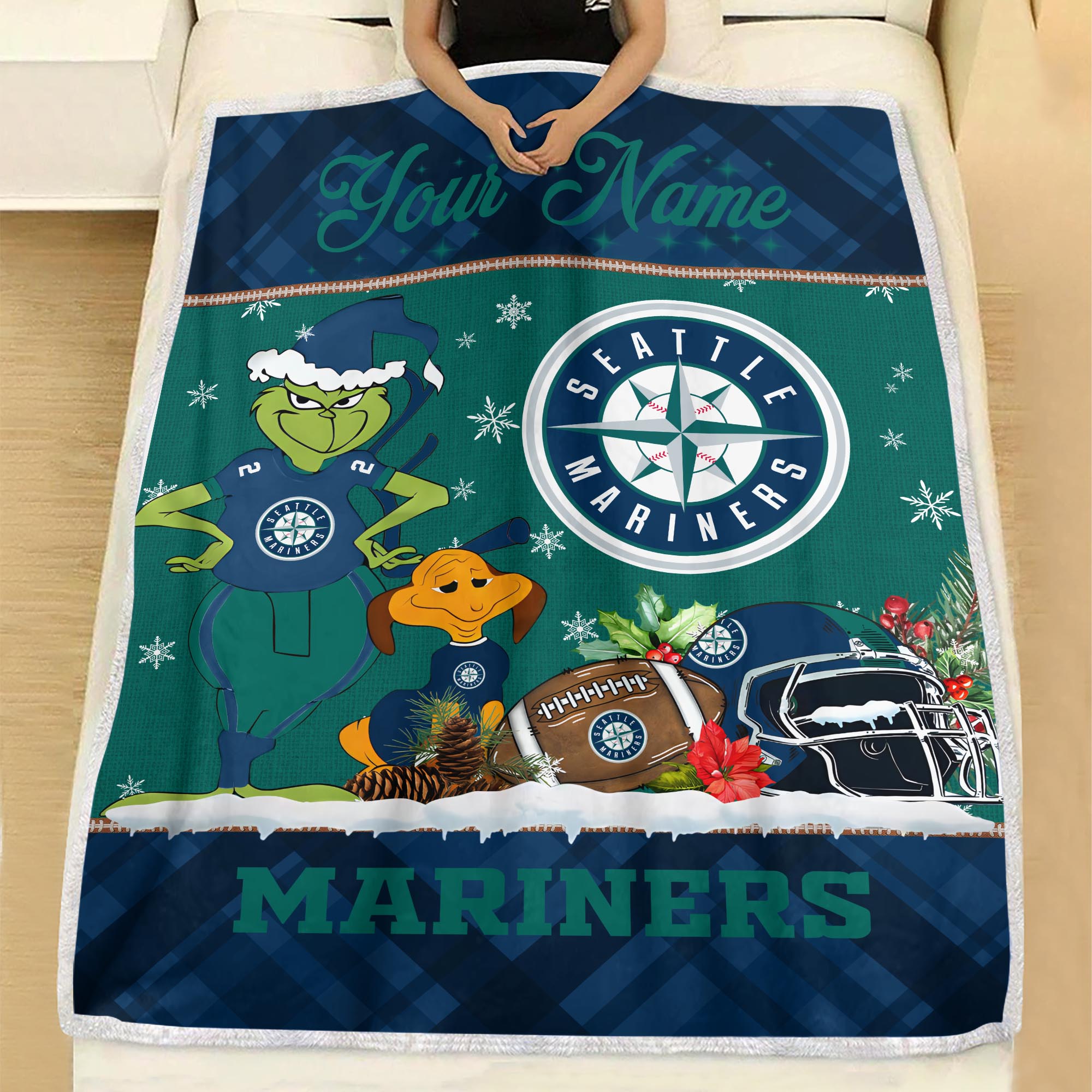 Sportswearmerch Seattle Mariners MLB x Grinch Christmas Fleece Blanket For Fan