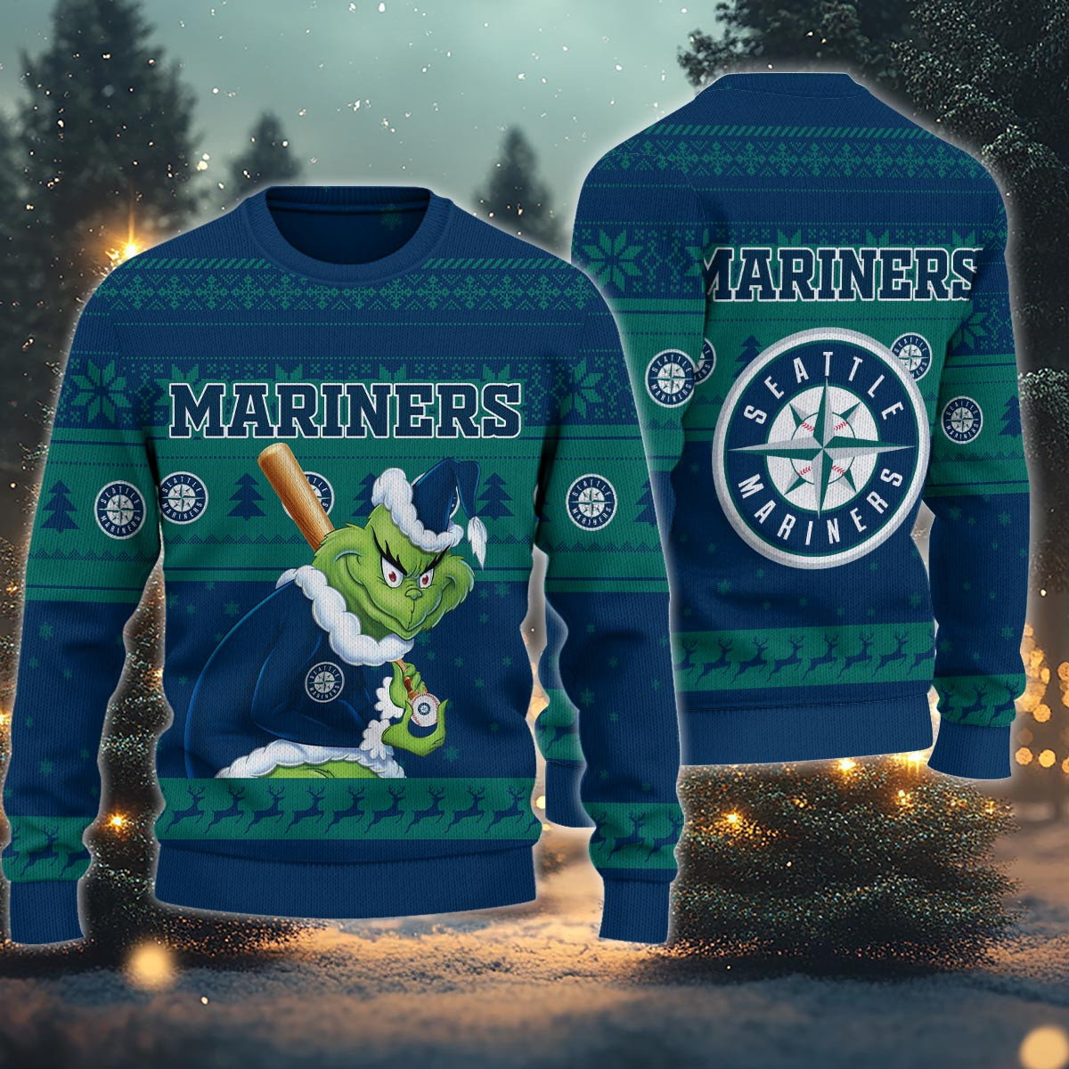 Sportswearmerch Seattle Mariners MLB x Grinch Christmas Ugly Sweater For Fans