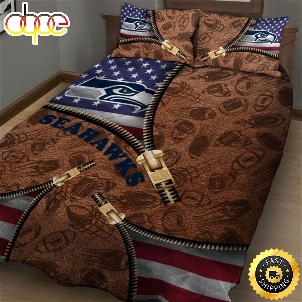 Sportswearmerch Seattle Seahawks NFL American Flag Leather Pattern Bedding Set For Fan