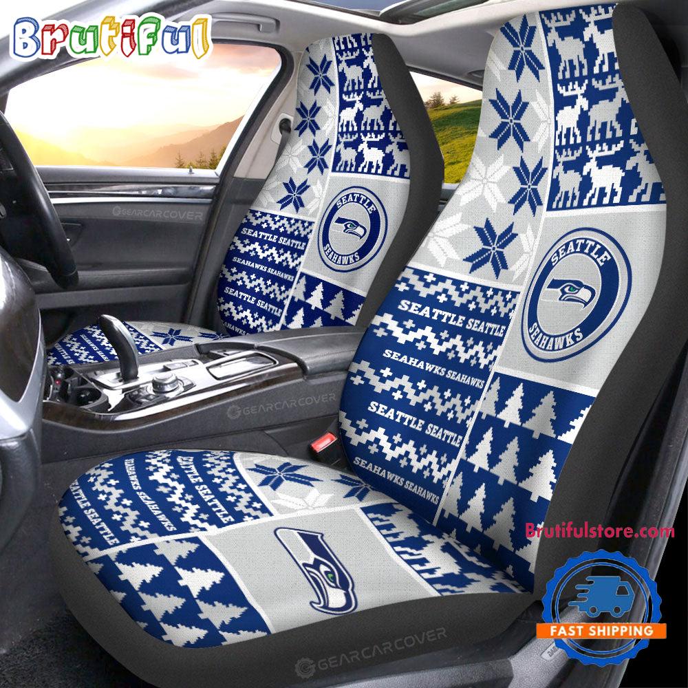 Sportswearmerch Seattle Seahawks NFL Design Christmas Car Seat Covers For Fan