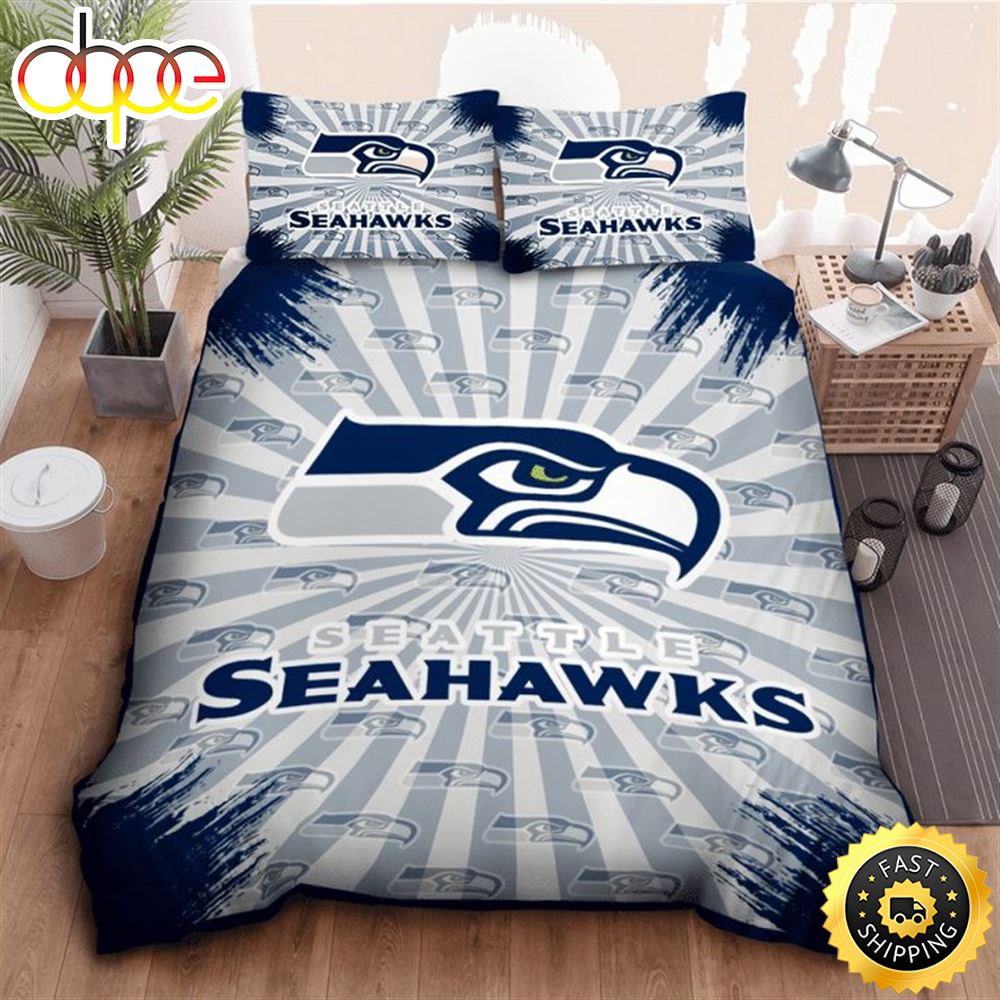 Sportswearmerch Seattle Seahawks NFL Grey Navy Bedding Set For Fan