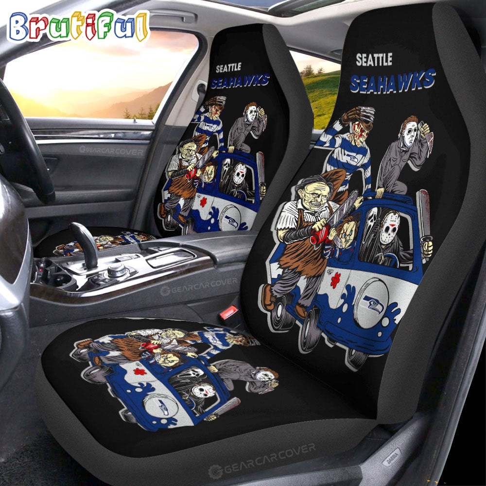 Sportswearmerch Seattle Seahawks NFL Horror Characters Essential Halloween Car Seat Covers For Fan