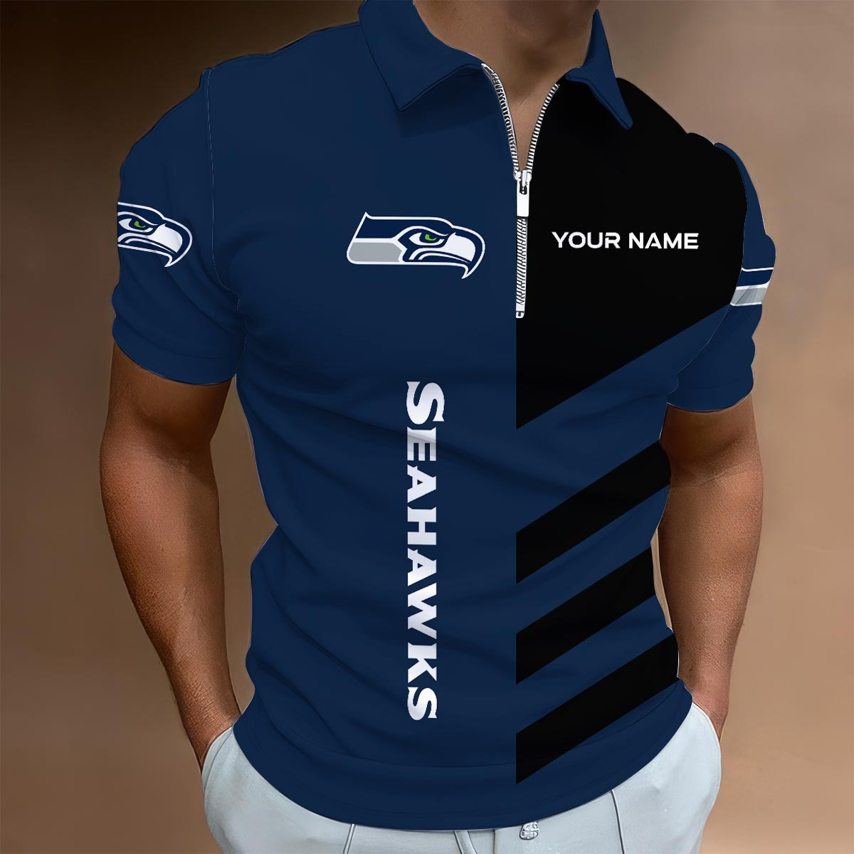 Sportswearmerch Seattle Seahawks NFL Lapel Zip Polo Shirt For Fan