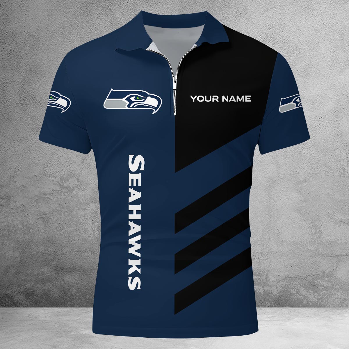Sportswearmerch Seattle Seahawks NFL Lapel Zip Polo Shirt For Fan