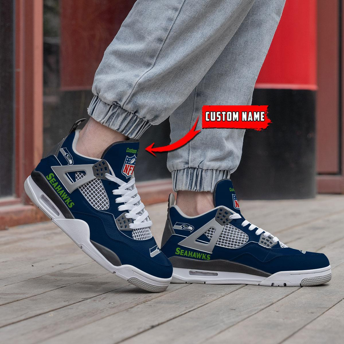 Sportswearmerch Seattle Seahawks NFL Personalized Air Jordan 4 AJ4 Sneakers Shoes For Men And Women