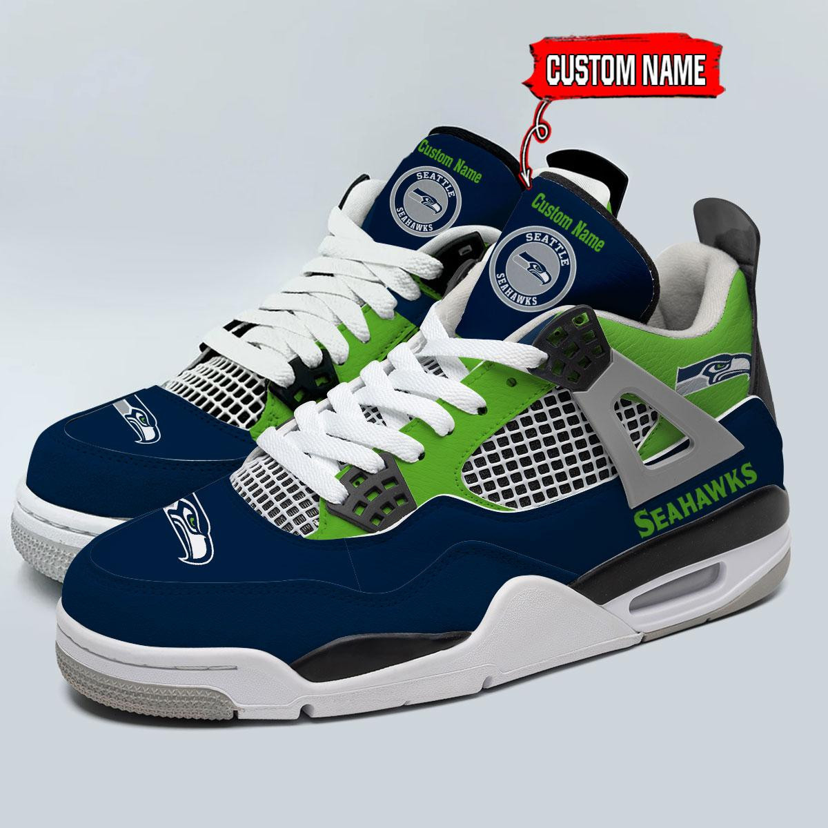 Sportswearmerch Seattle Seahawks NFL Personalized  AJ4 Sneakers Shoes For Men And Women